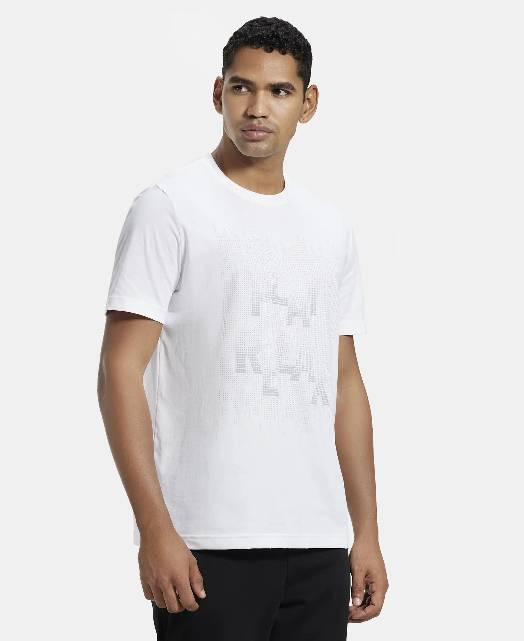 Super Combed Cotton Rich Graphic Printed Round Neck Half Sleeve T-Shirt - White - Image 2