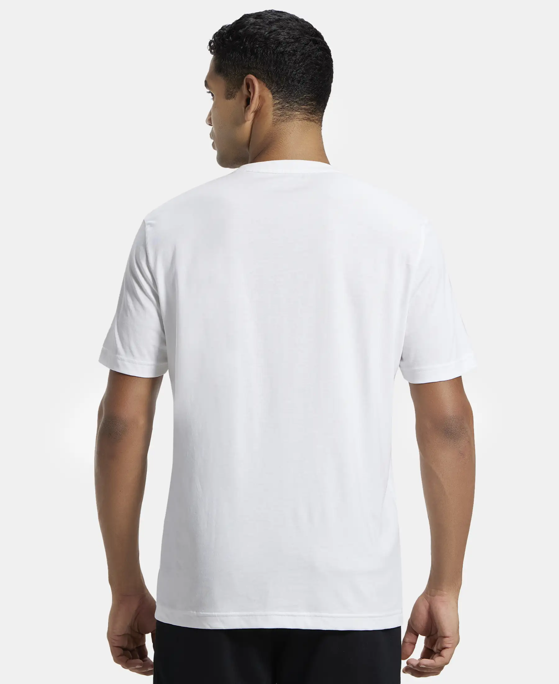 Super Combed Cotton Rich Graphic Printed Round Neck Half Sleeve T-Shirt - White - Image 3