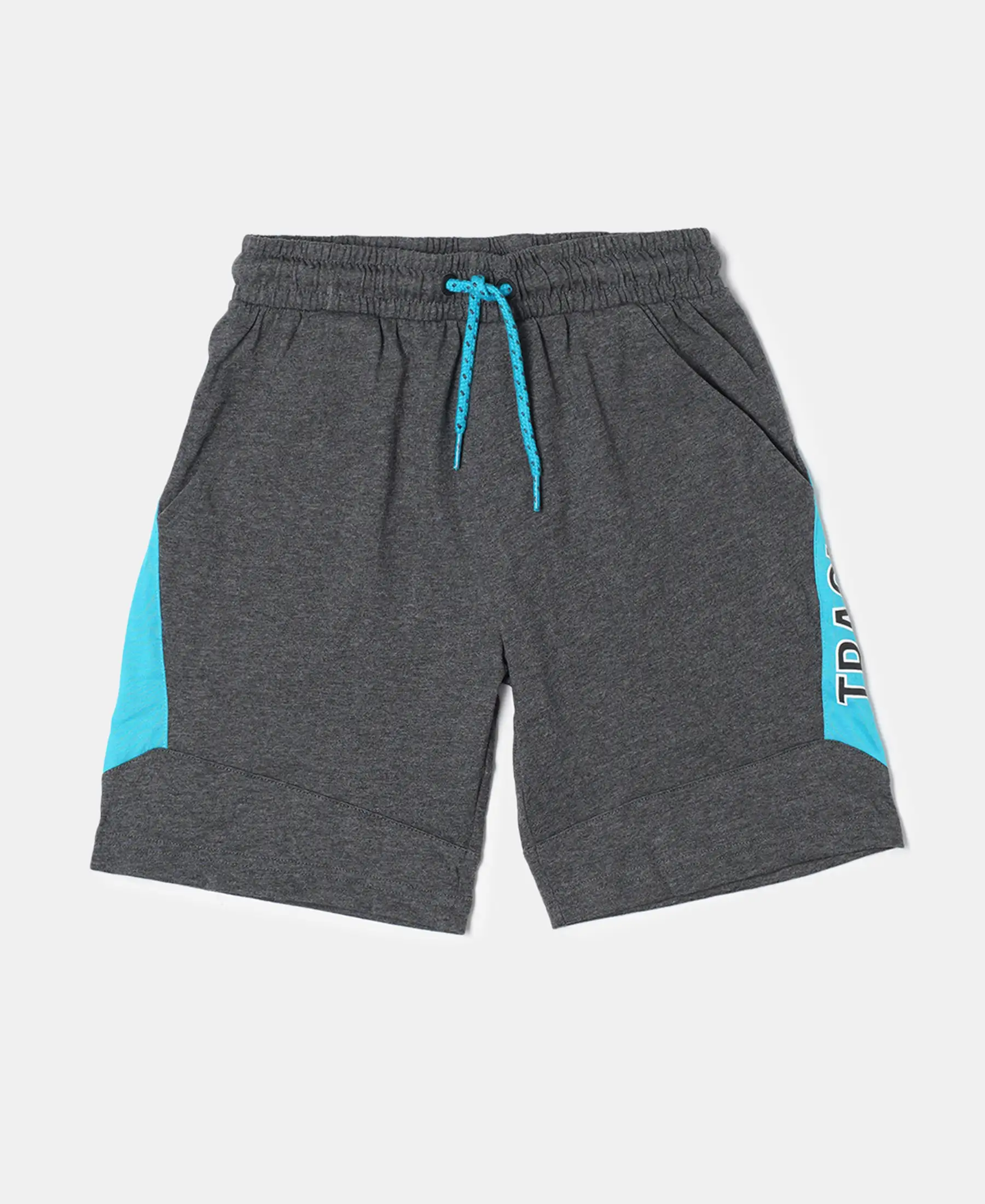 Boy's Super Combed Cotton Rich Graphic Printed Shorts with Contrast Side Panel - Charcoal Melange