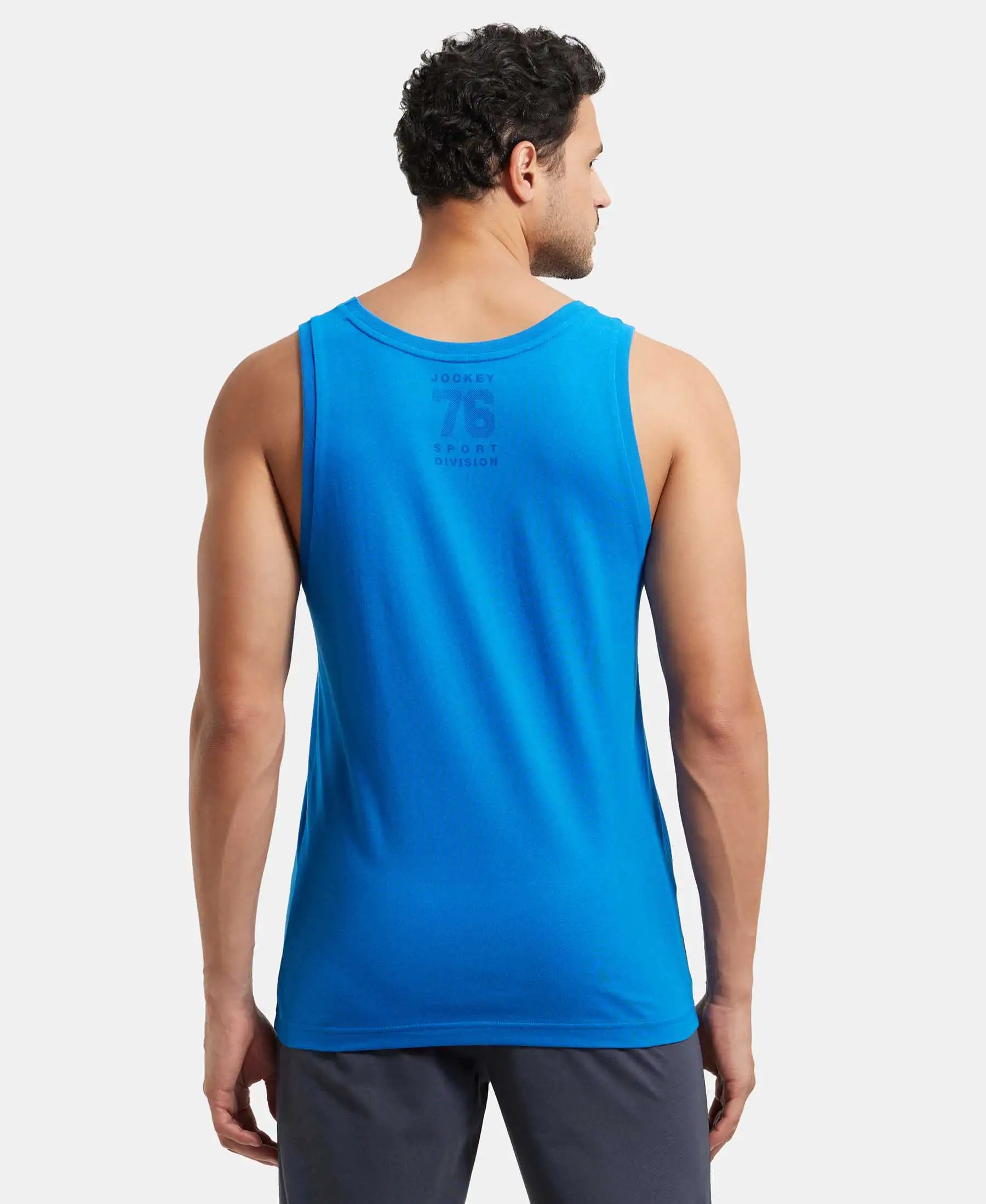 Super Combed Cotton Rich Graphic Printed Tank Top - Neon Blue Print - Image 3