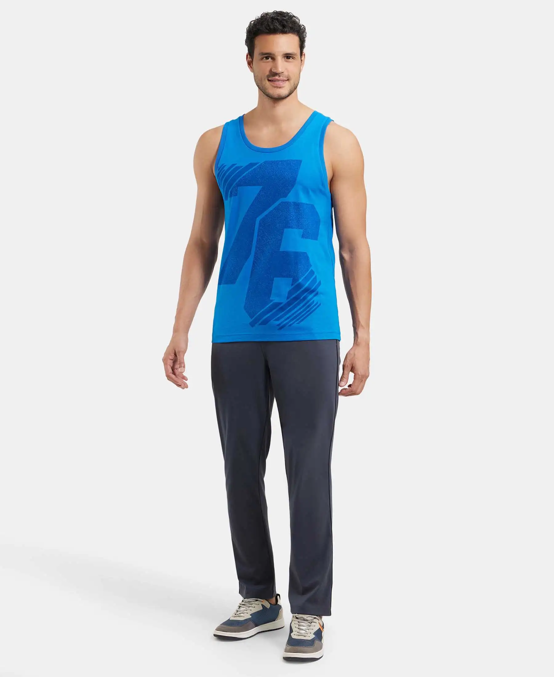 Super Combed Cotton Rich Graphic Printed Tank Top - Neon Blue Print - Image 4