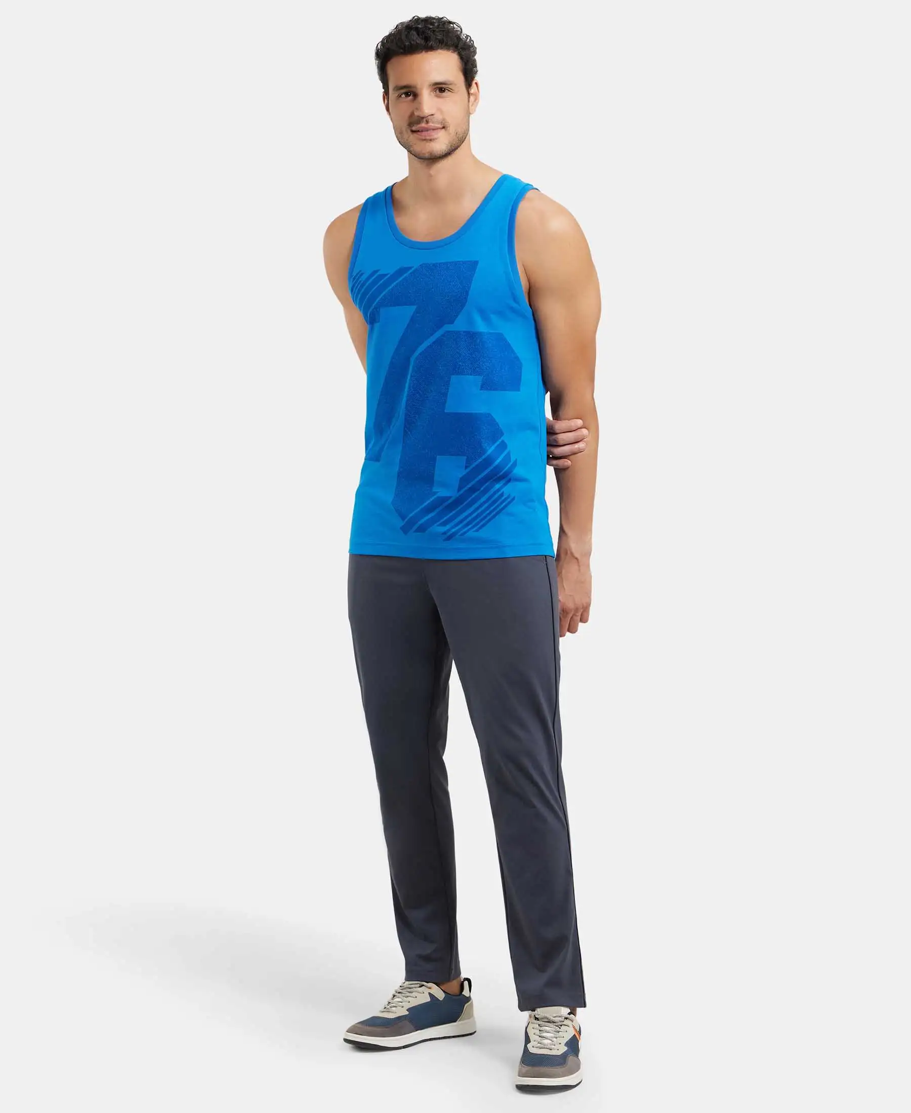 Super Combed Cotton Rich Graphic Printed Tank Top - Neon Blue Print - Image 6