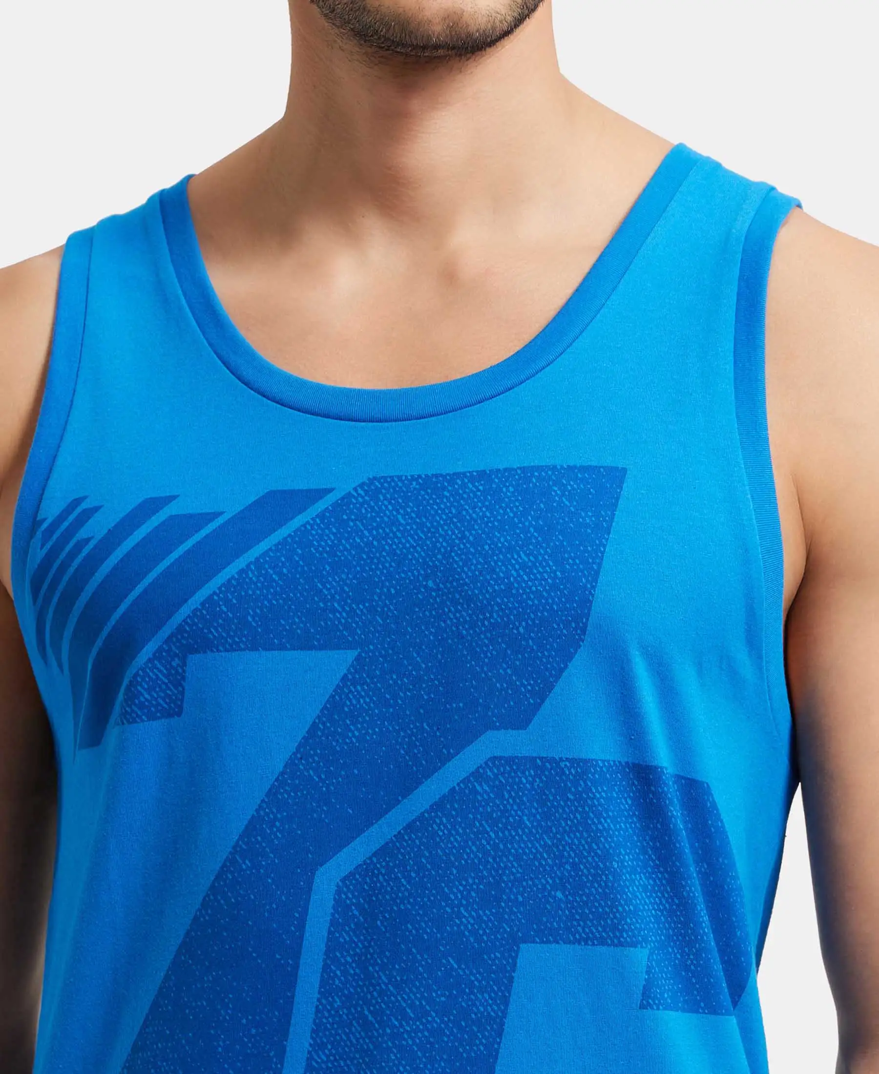 Super Combed Cotton Rich Graphic Printed Tank Top - Neon Blue Print - Image 7