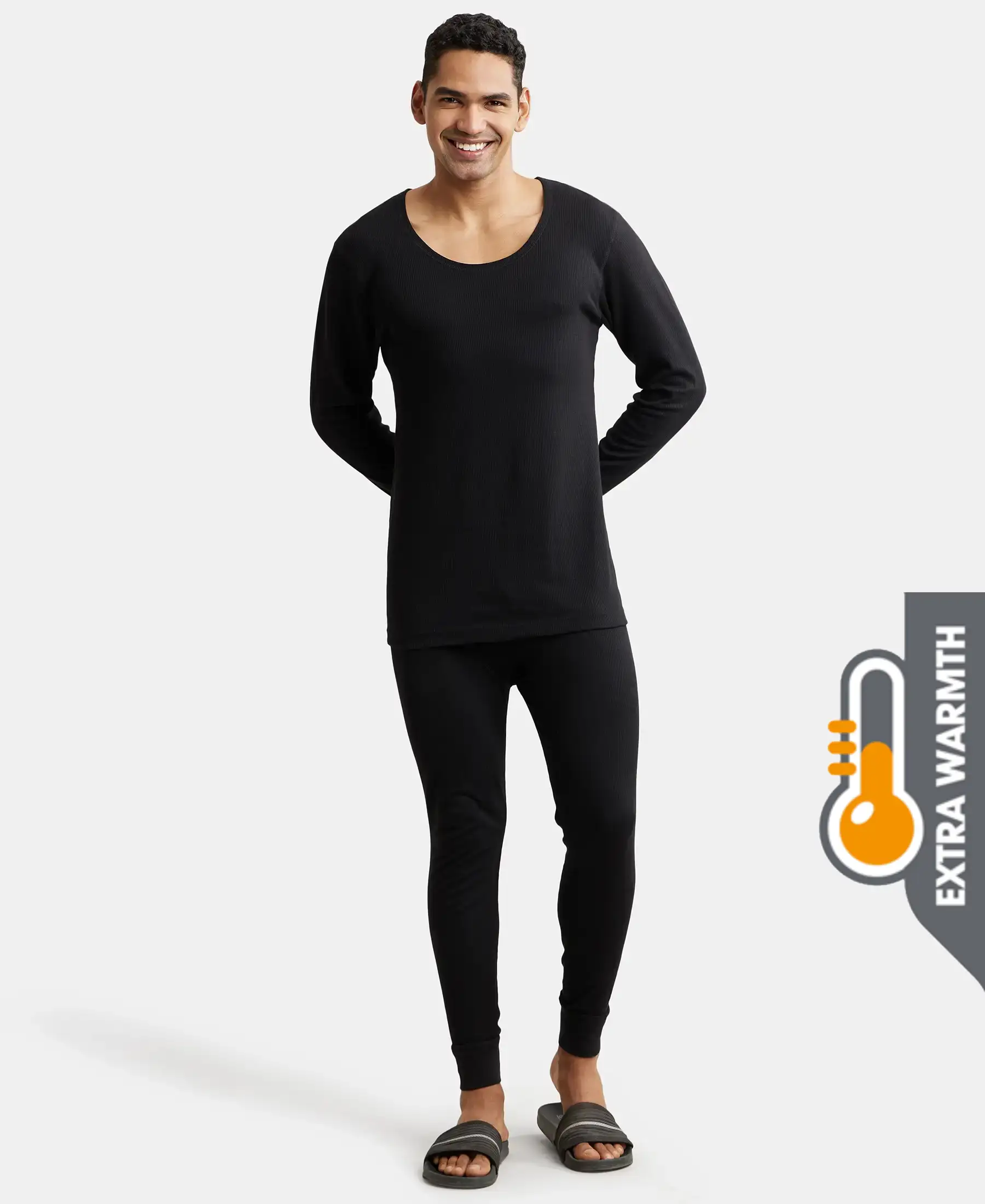 Extra Warmth Super Combed Cotton Rich Full Sleeve Thermal Set with StayWarm Technology - Black - Image 5