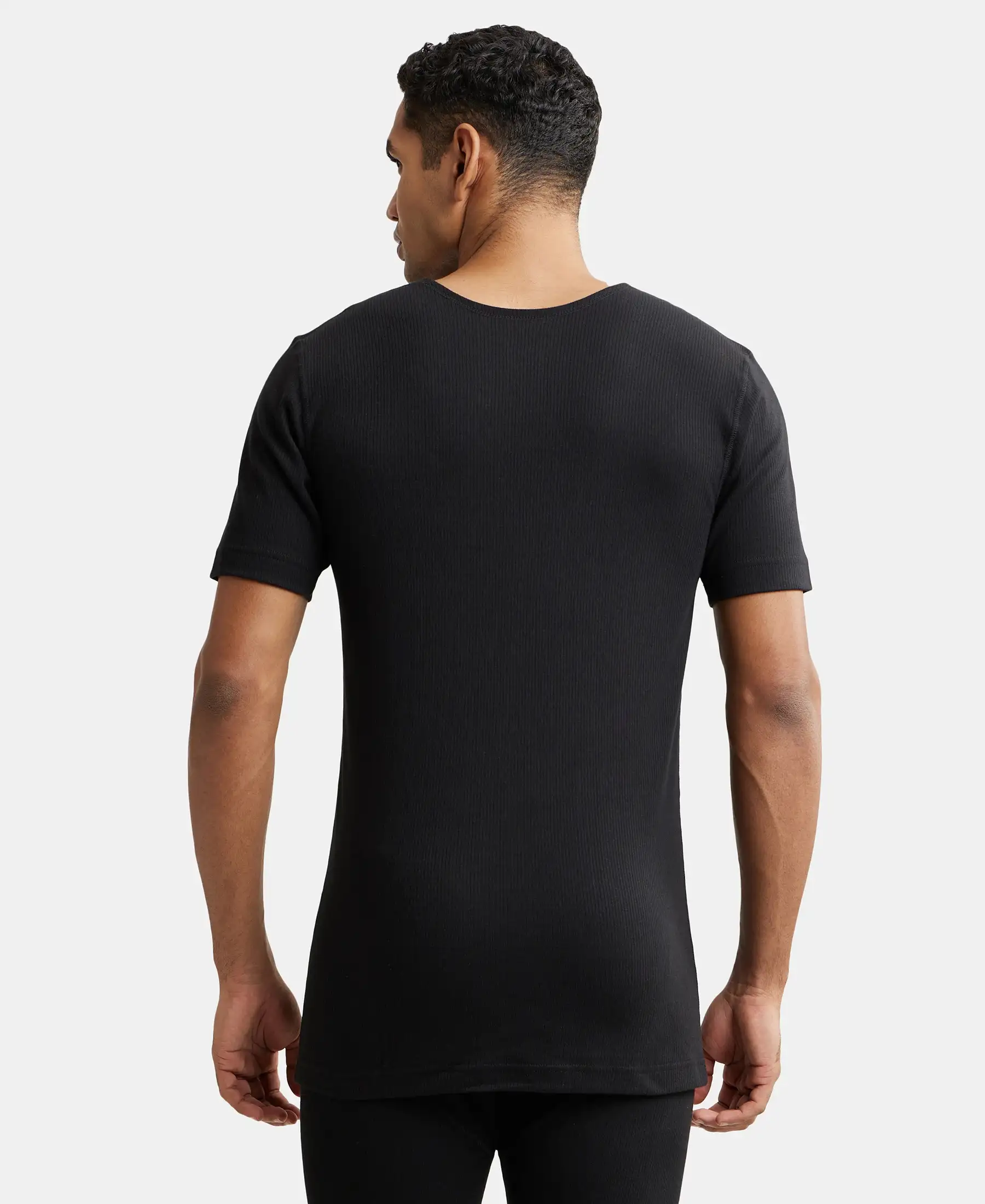 Extra Warmth Super Combed Cotton Rich Half Sleeved Thermal Undershirt with StayWarm Technology - Black - Image 3