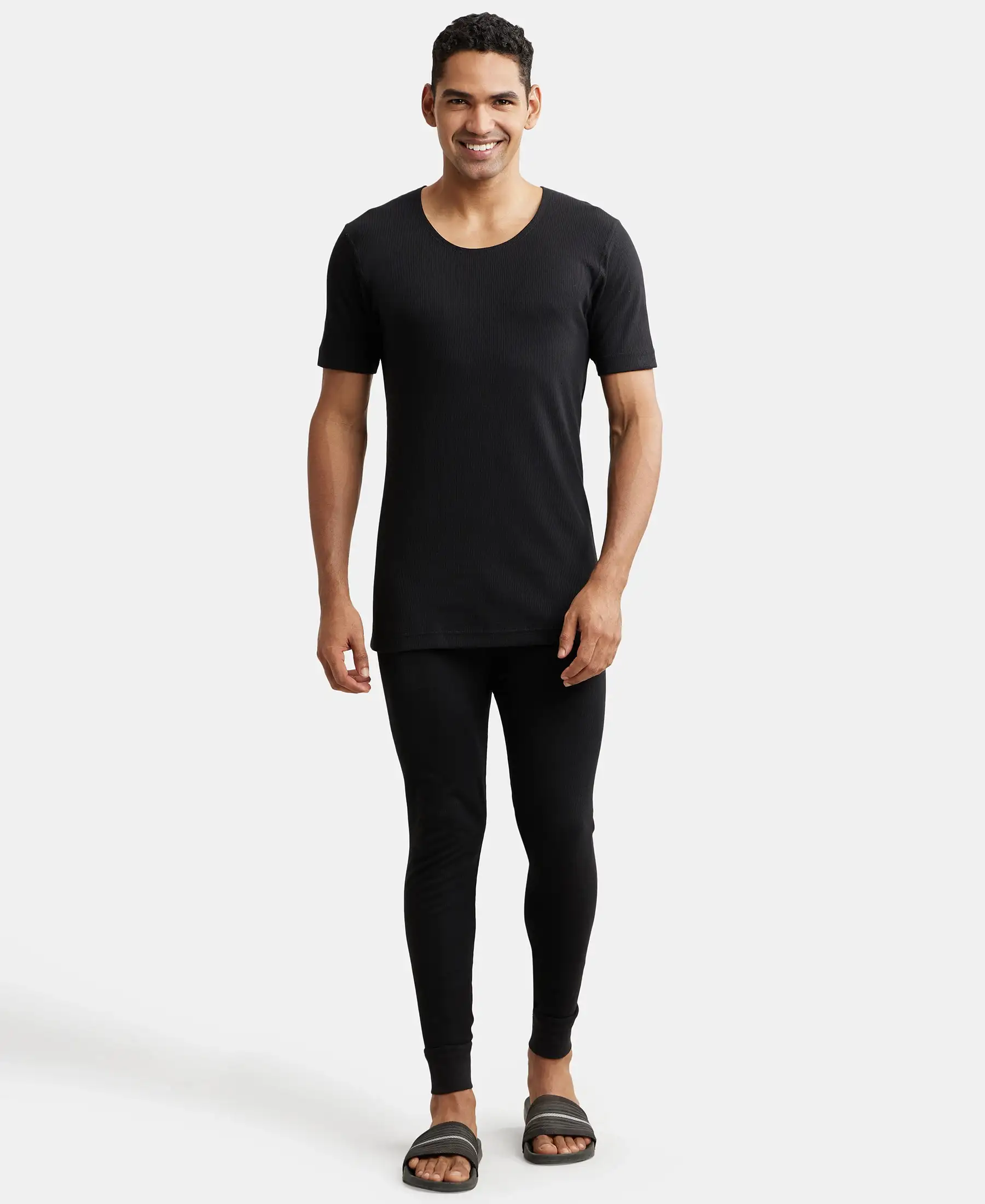 Extra Warmth Super Combed Cotton Rich Half Sleeved Thermal Undershirt with StayWarm Technology - Black - Image 4