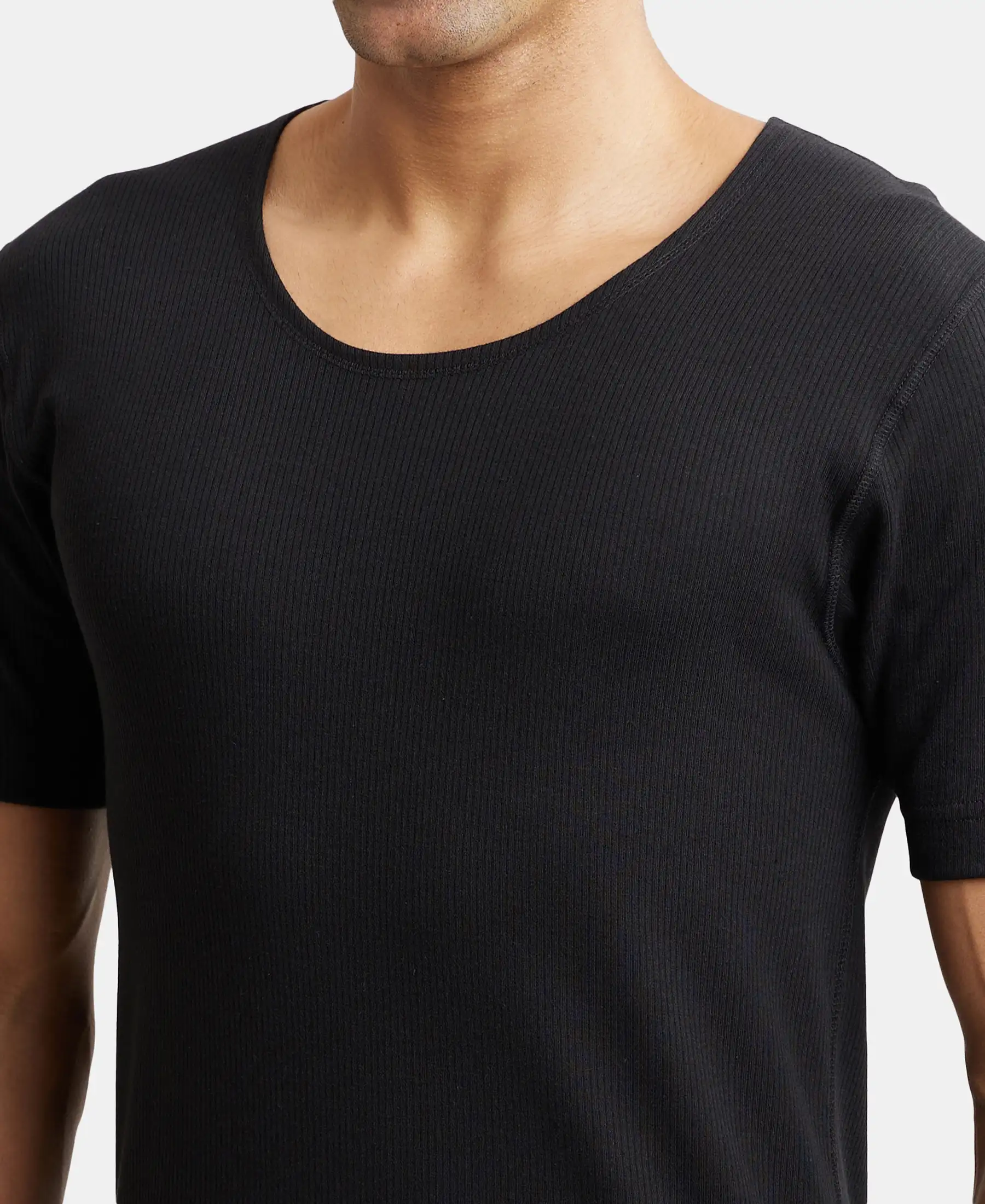 Extra Warmth Super Combed Cotton Rich Half Sleeved Thermal Undershirt with StayWarm Technology - Black - Image 6