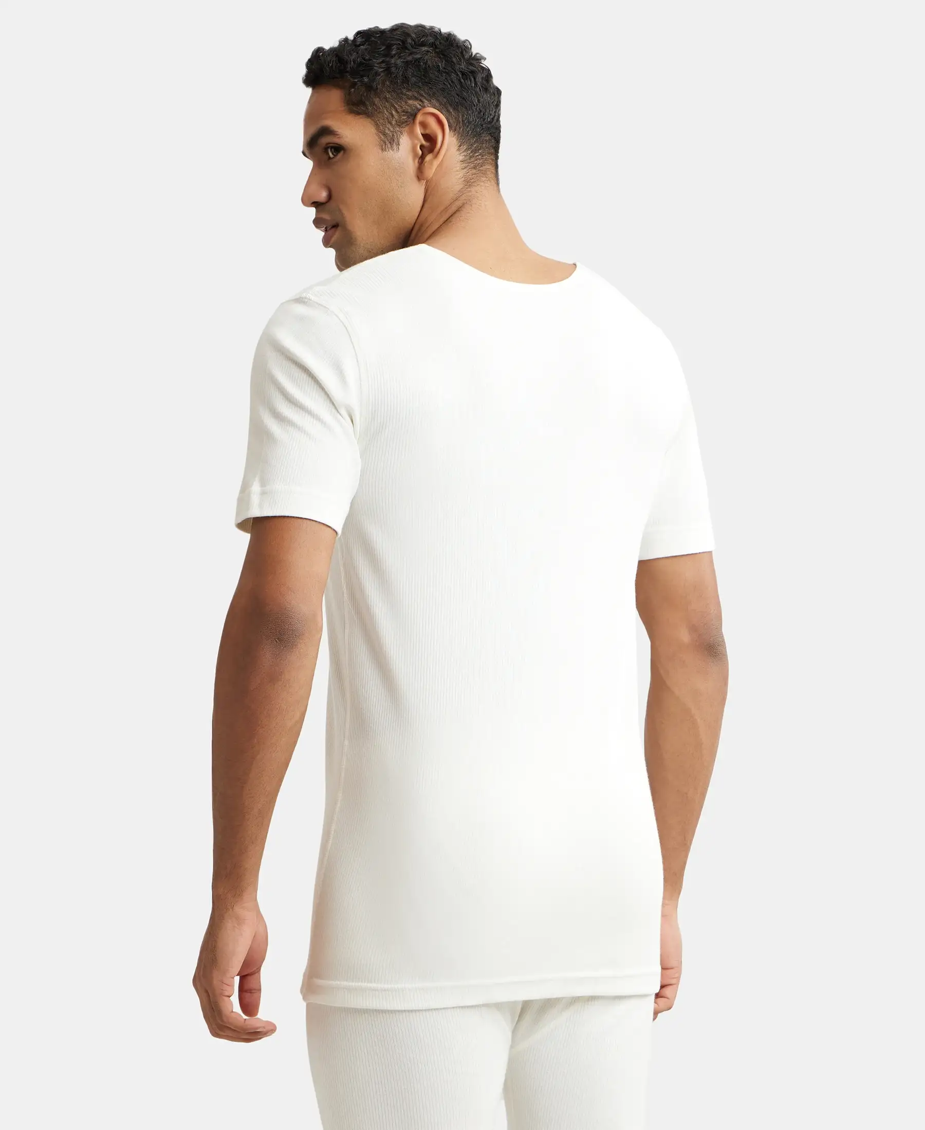 Extra Warmth Super Combed Cotton Rich Half Sleeved Thermal Undershirt with StayWarm Technology - Off White - Image 3