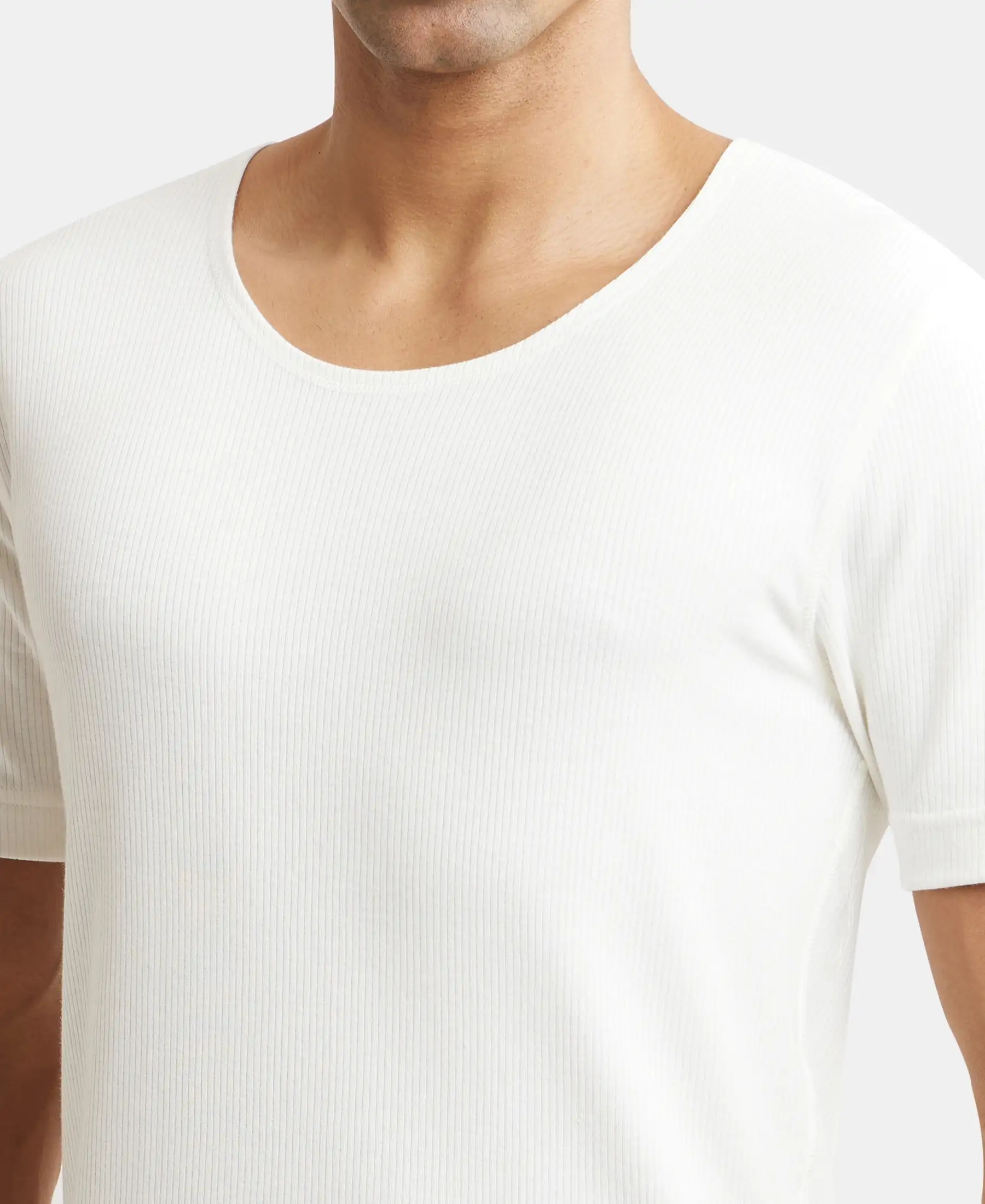 Extra Warmth Super Combed Cotton Rich Half Sleeved Thermal Undershirt with StayWarm Technology - Off White - Image 6