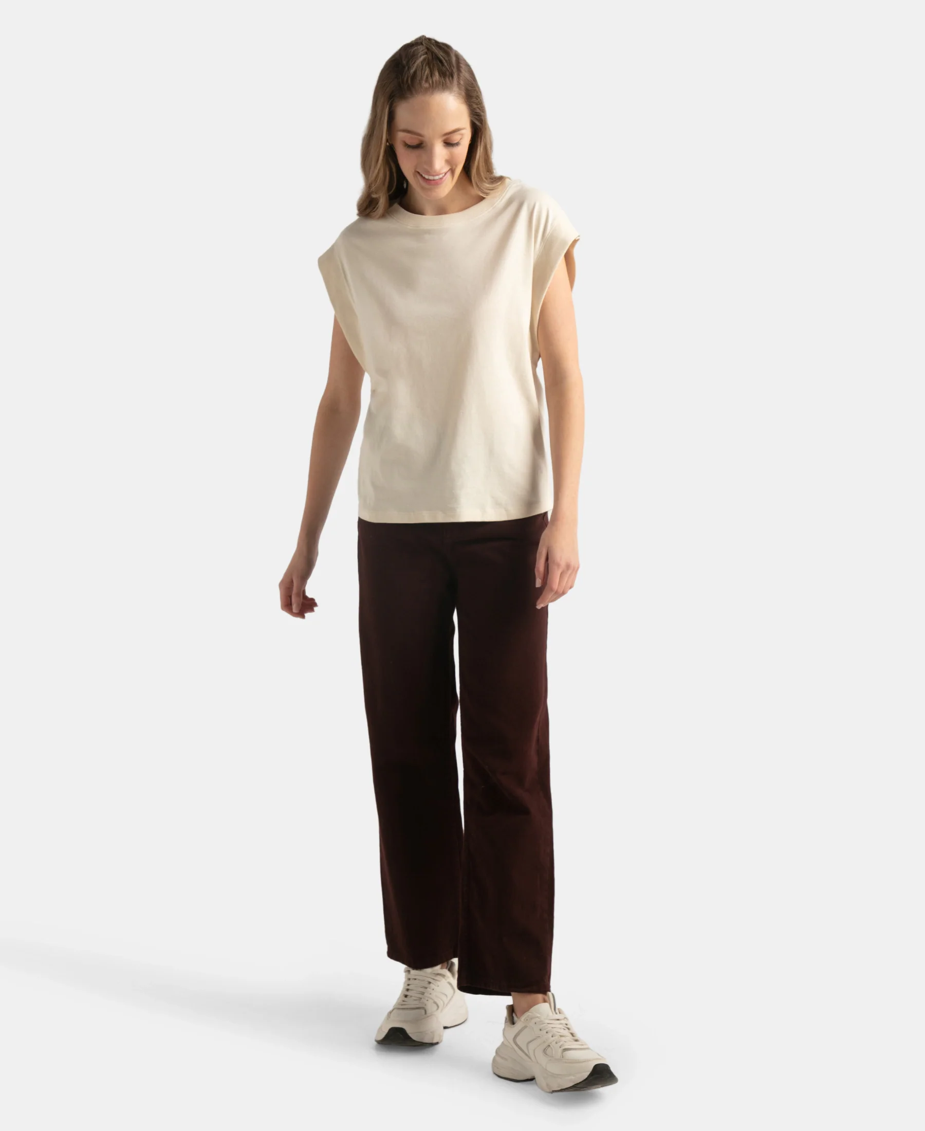Super Combed Cotton Rich Hybrid Tank Top with Ribbed Sleeves - Snow White - Image 3