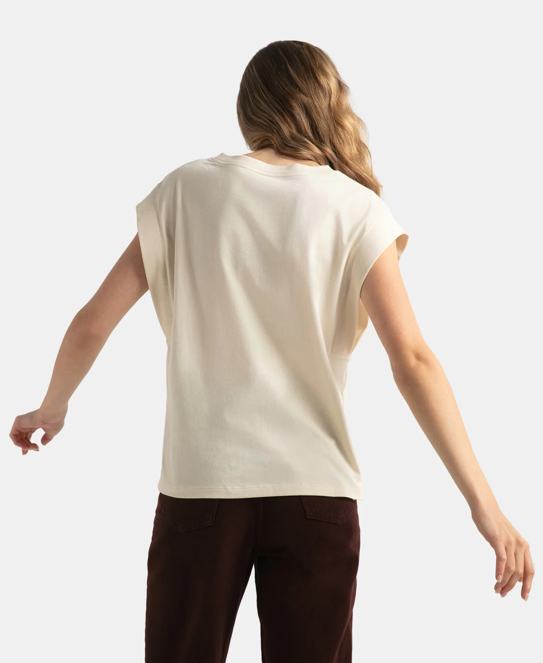 Super Combed Cotton Rich Hybrid Tank Top with Ribbed Sleeves - Snow White - Image 4