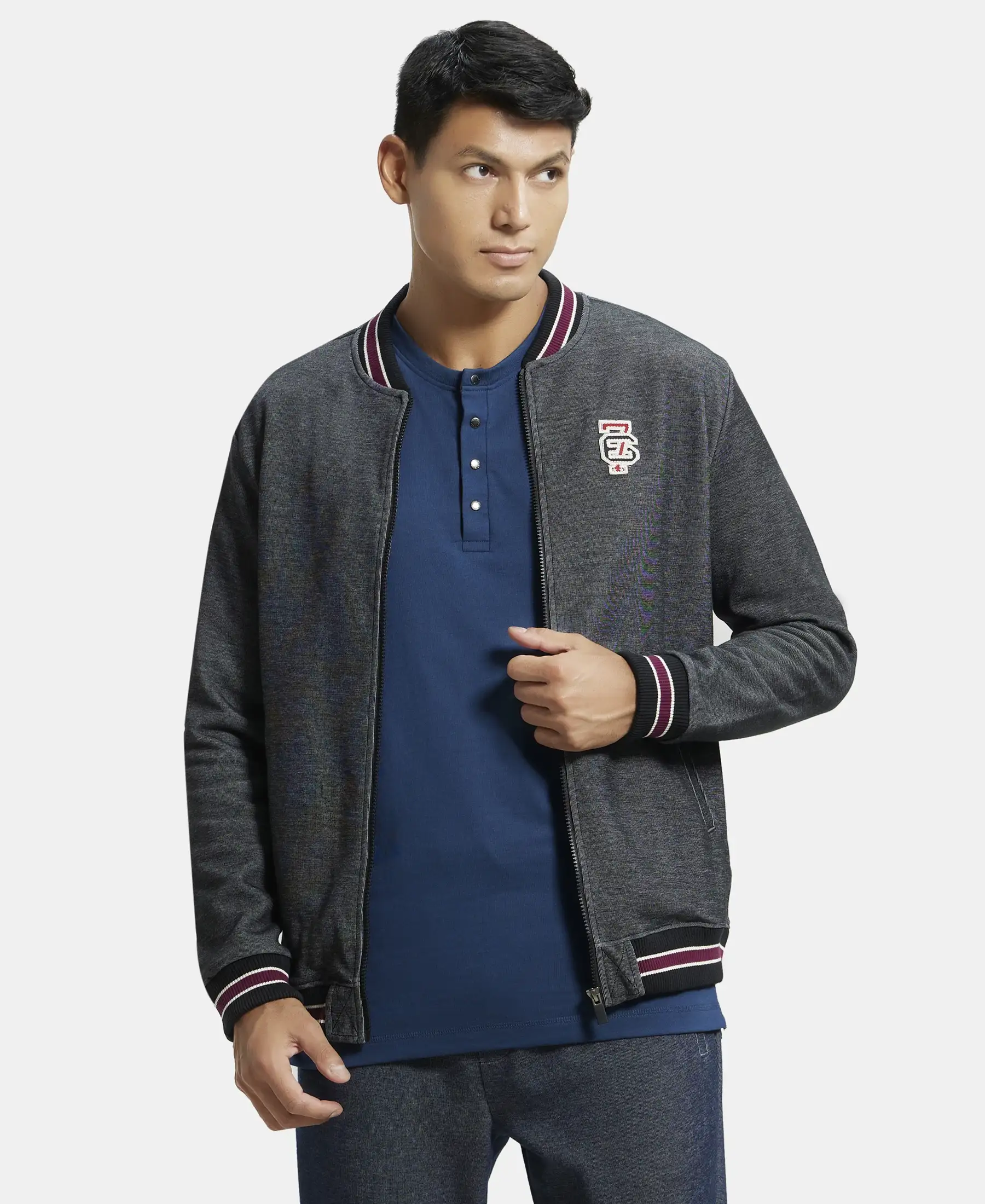 Super Combed Cotton Rich Jacket with Ribbed Cuffs - Black