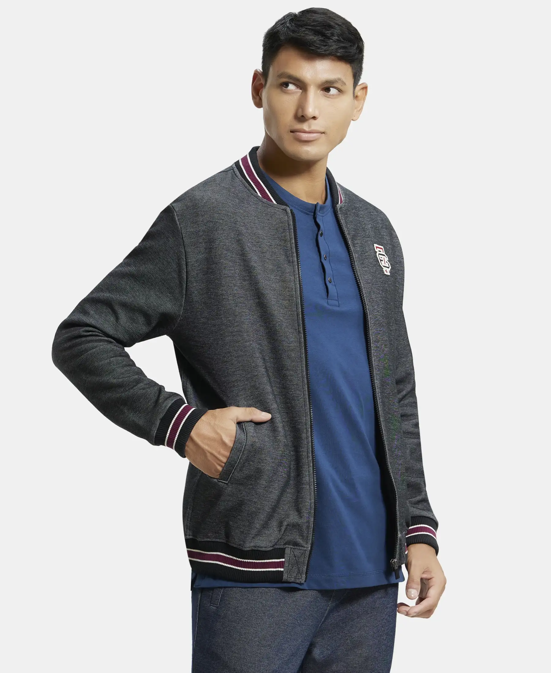 Super Combed Cotton Rich Jacket with Ribbed Cuffs - Black - Image 2