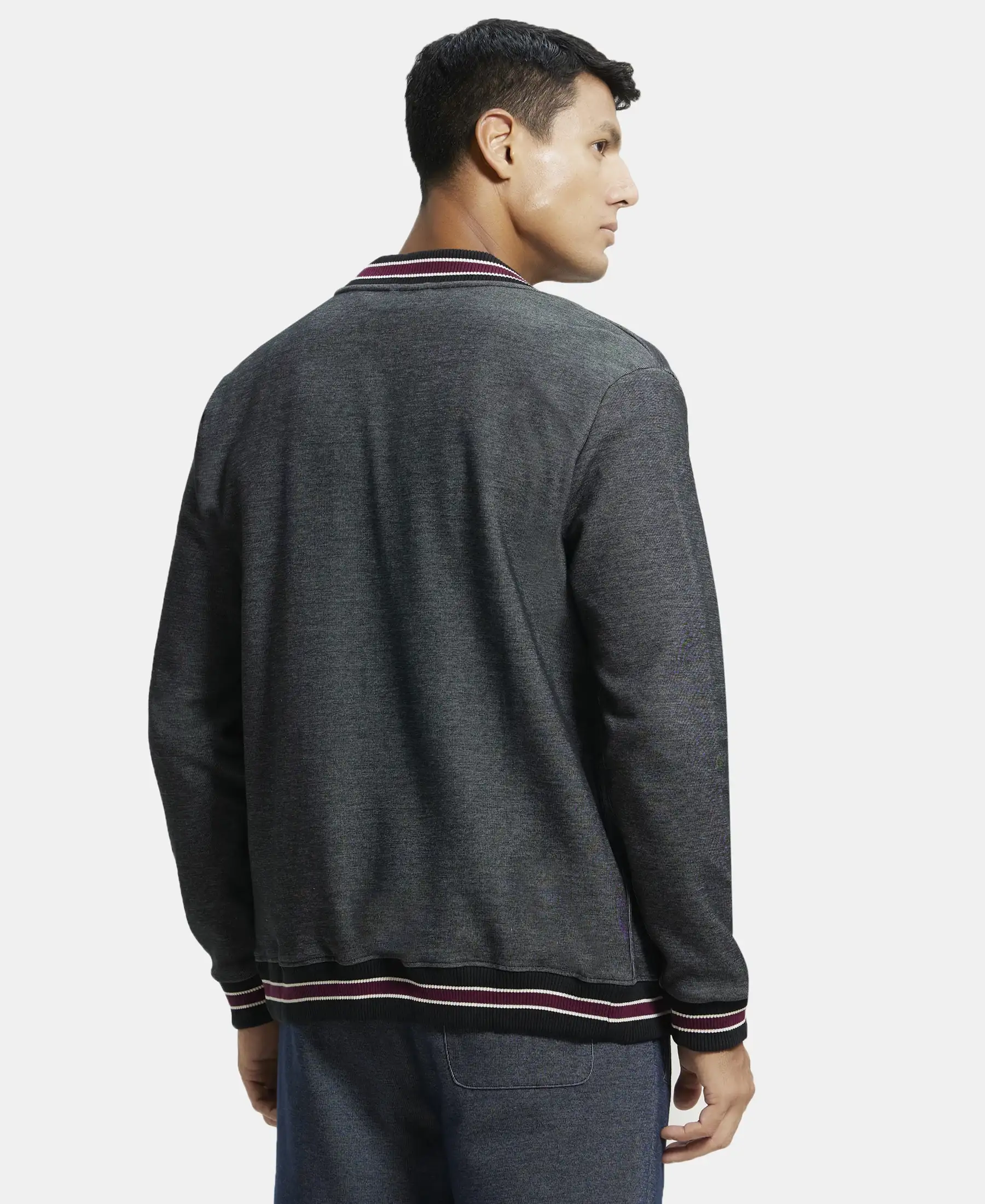 Super Combed Cotton Rich Jacket with Ribbed Cuffs - Black - Image 3