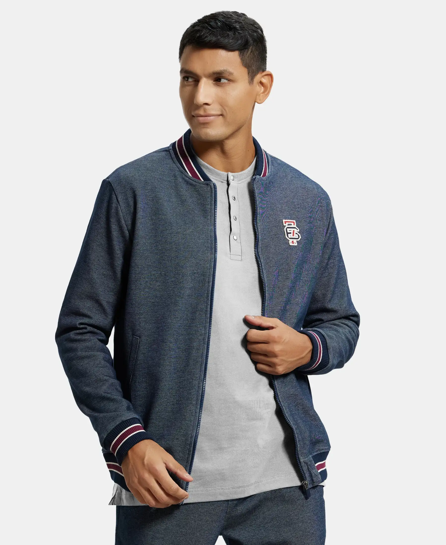 Super Combed Cotton Rich Jacket with Ribbed Cuffs - Navy