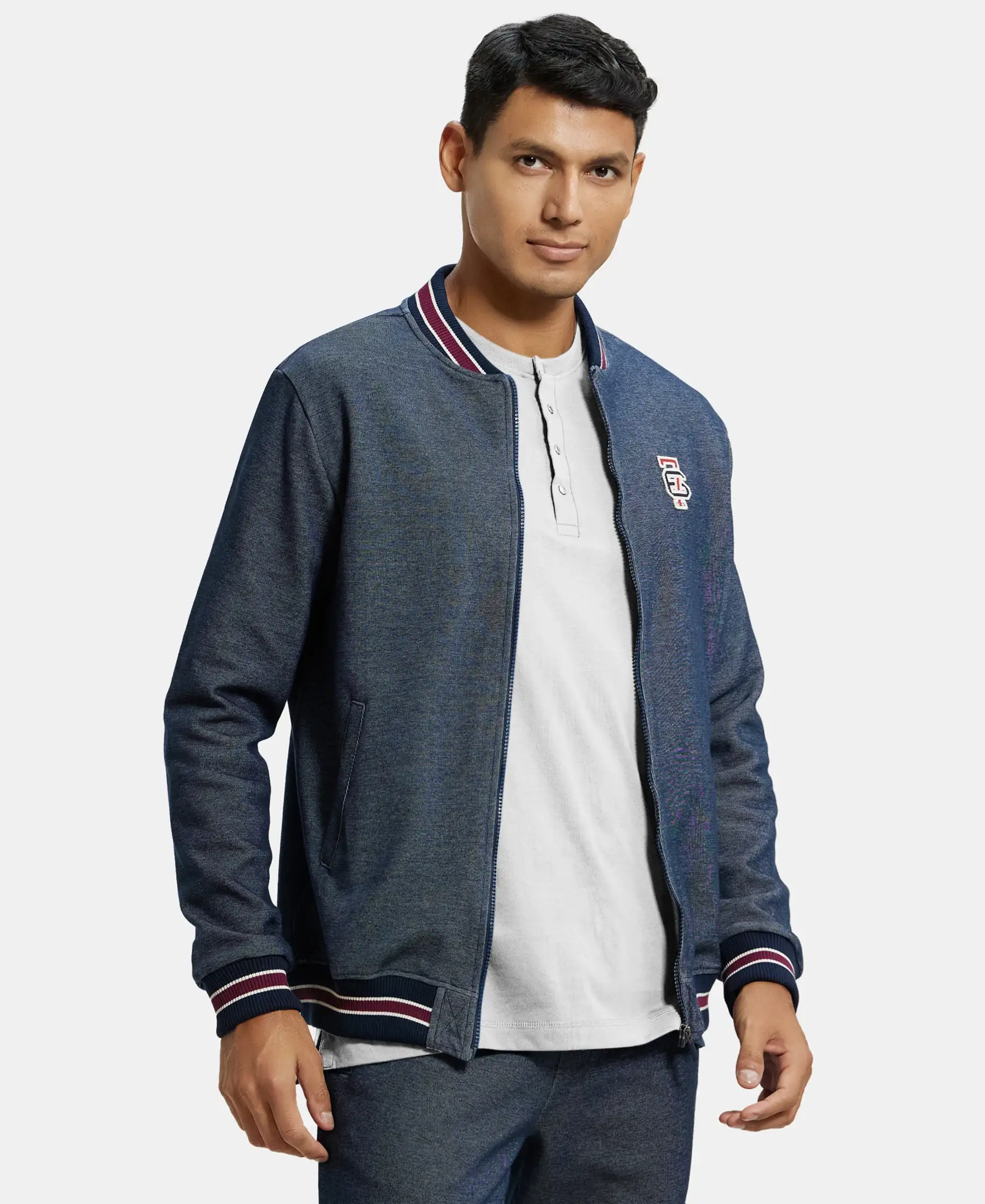 Super Combed Cotton Rich Jacket with Ribbed Cuffs - Navy - Image 2