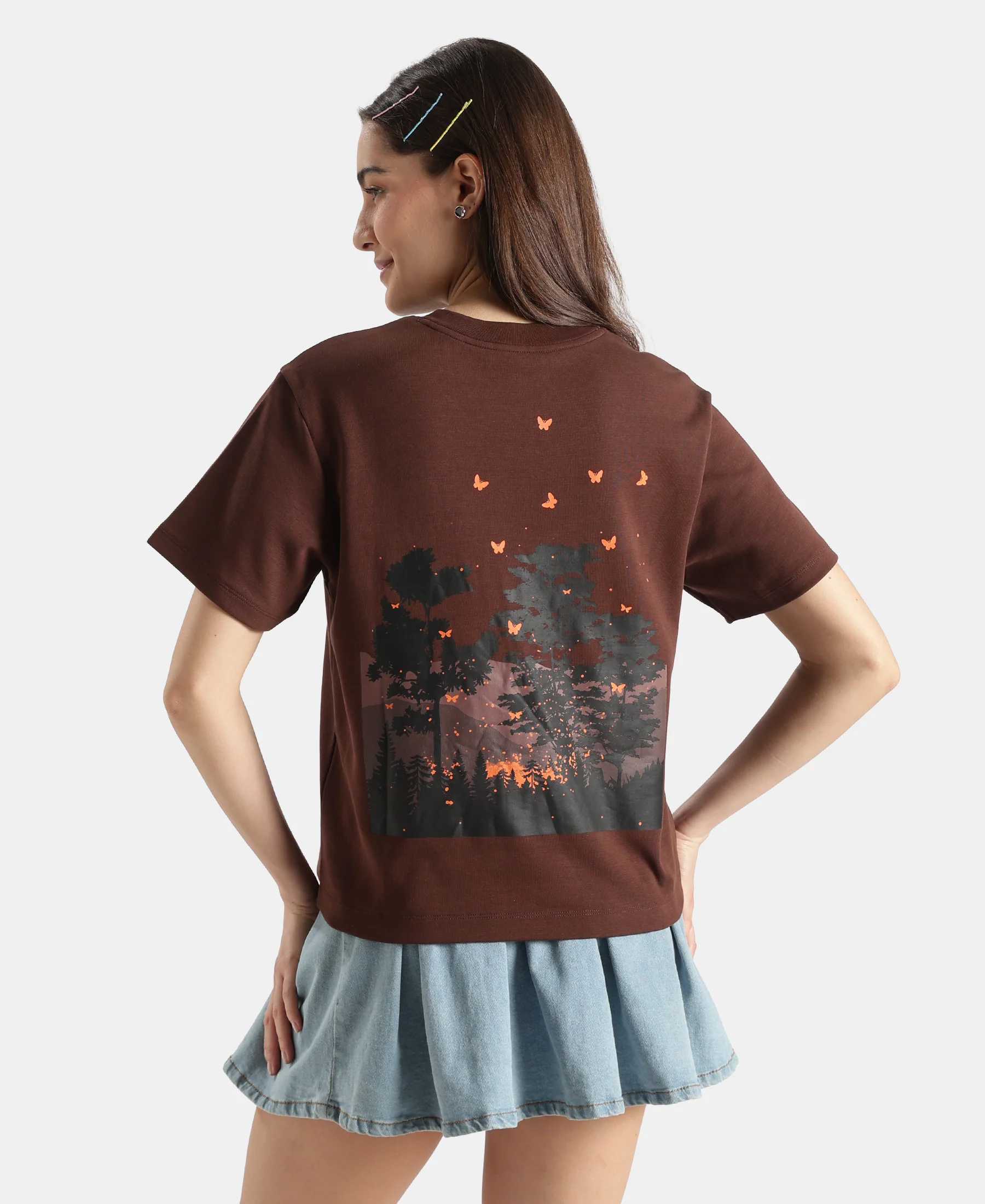 Super Combed Cotton Rich Oversized Graphic Print T-Shirt with Drop Shoulder Styling - Chicory Coffee - Image 3