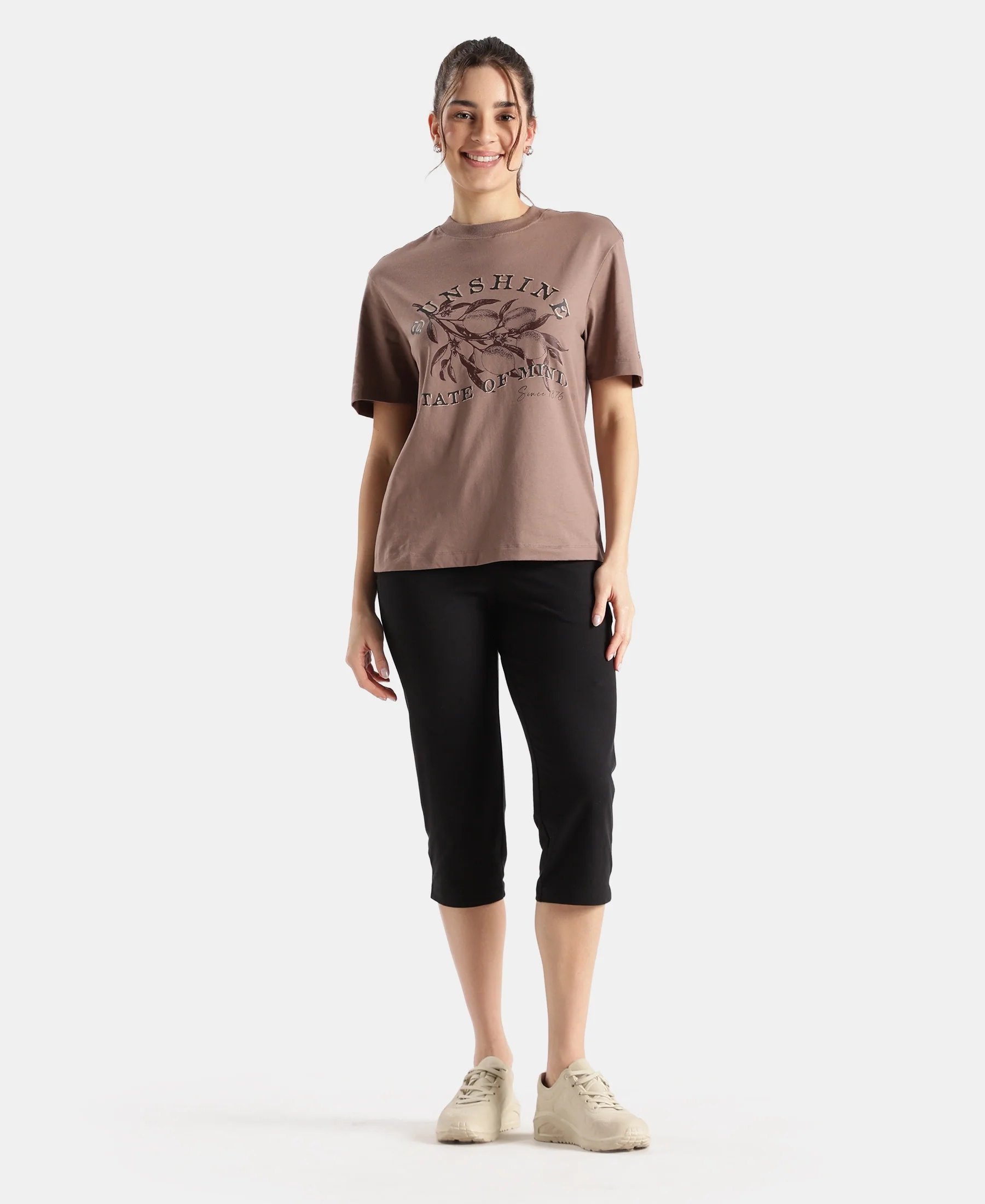 Super Combed Cotton Rich Oversized Printed T-Shirt - Deep Taupe - Image 4