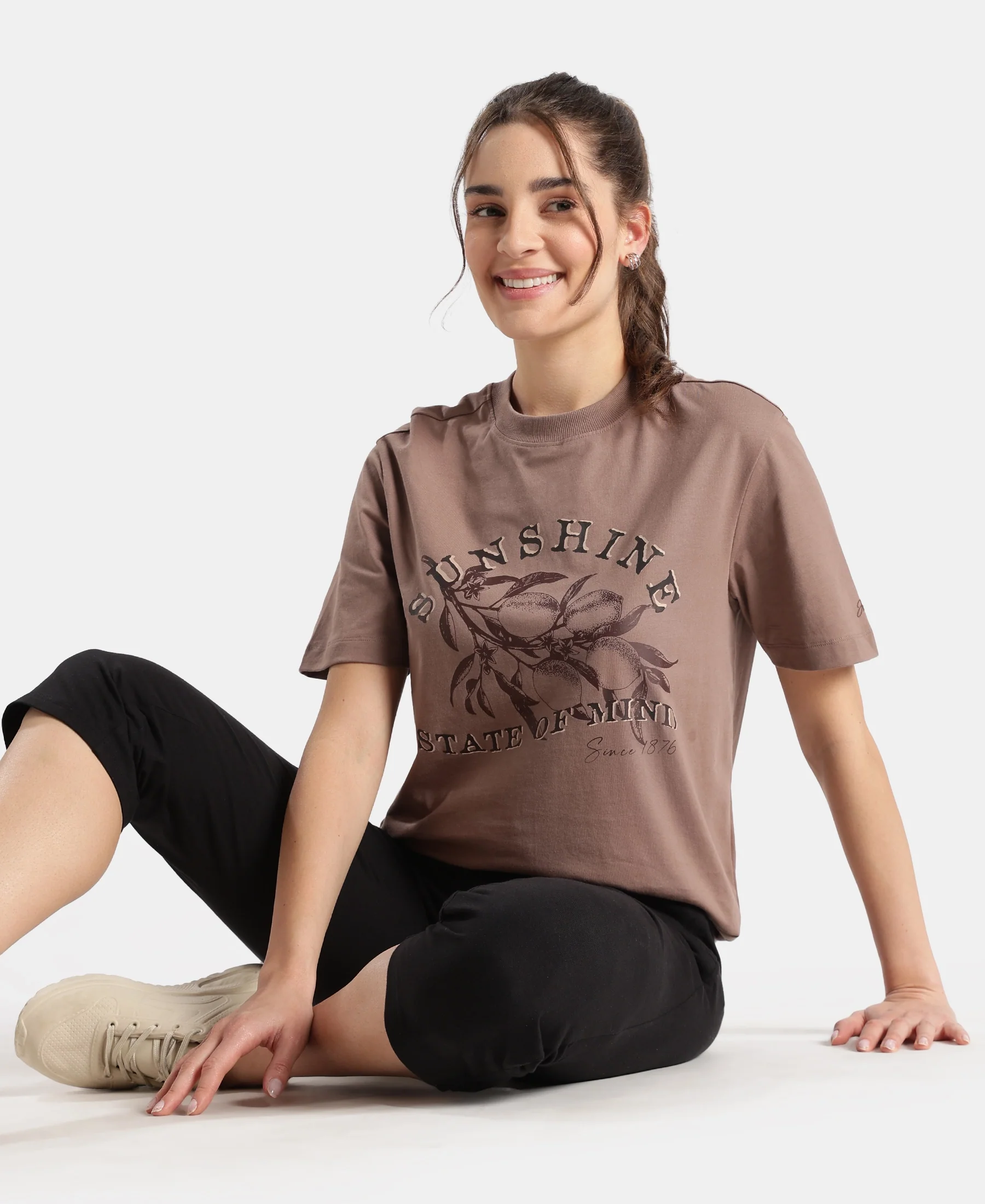 Super Combed Cotton Rich Oversized Printed T-Shirt - Deep Taupe - Image 5