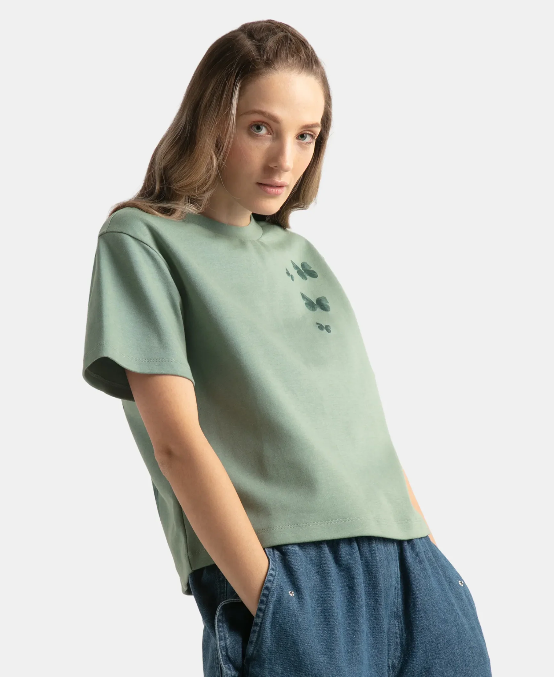 Super Combed Cotton Rich Oversized Graphic Print T-Shirt with Drop Shoulder Styling - Lily Pad - Image 4