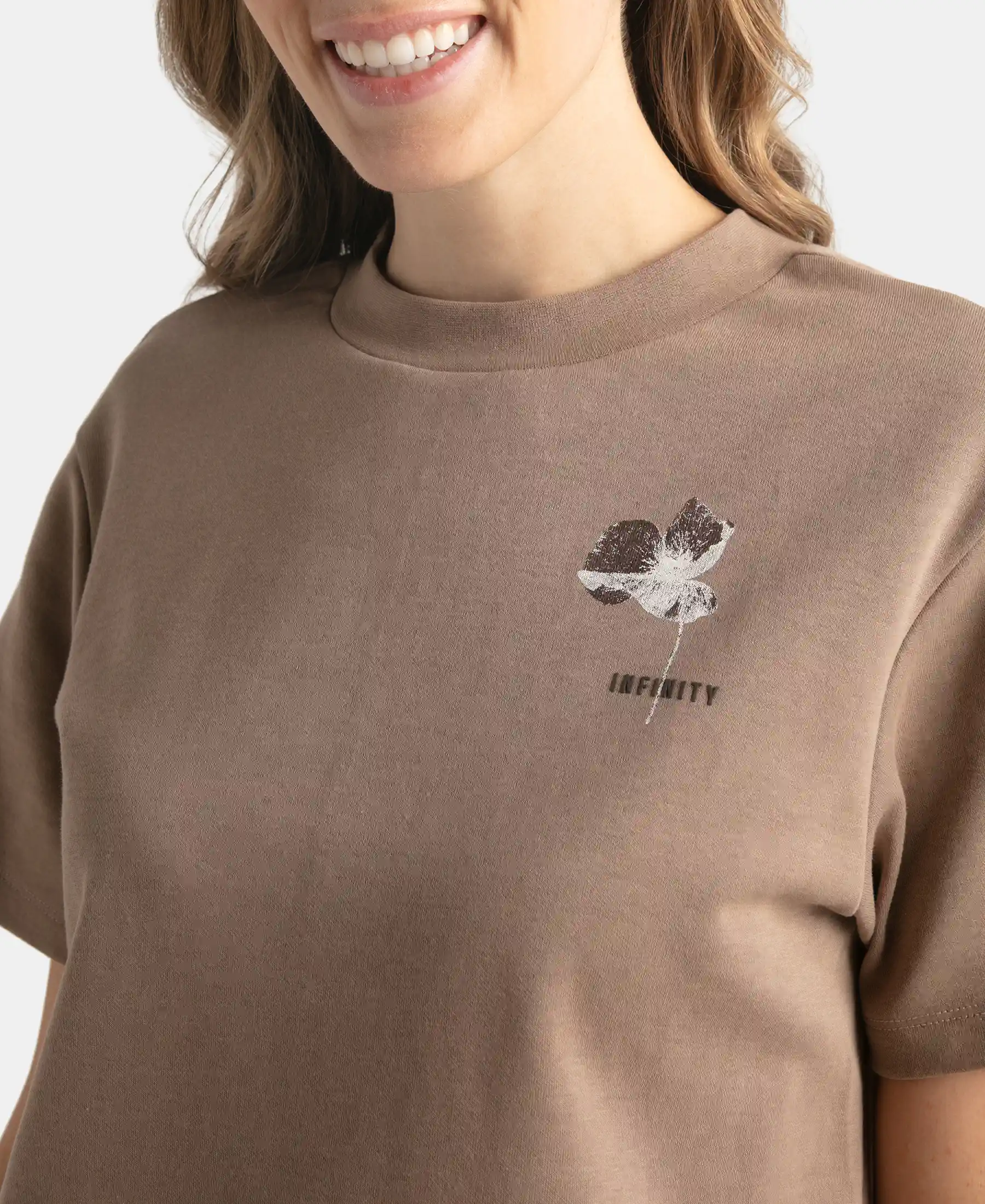 Super Combed Cotton Rich Oversized Graphic Print T-Shirt with Drop Shoulder Styling - Taupe Grey - Image 7