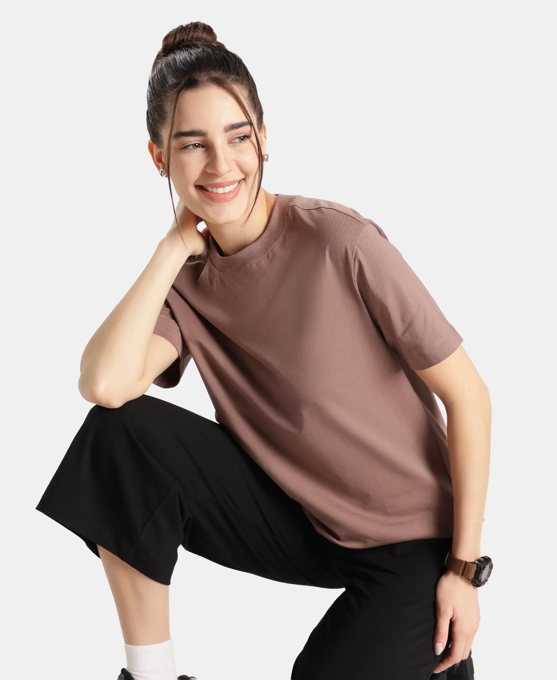 Super Combed Cotton Rich Oversized T-Shirt with Side Slits - Deep Taupe - Image 5