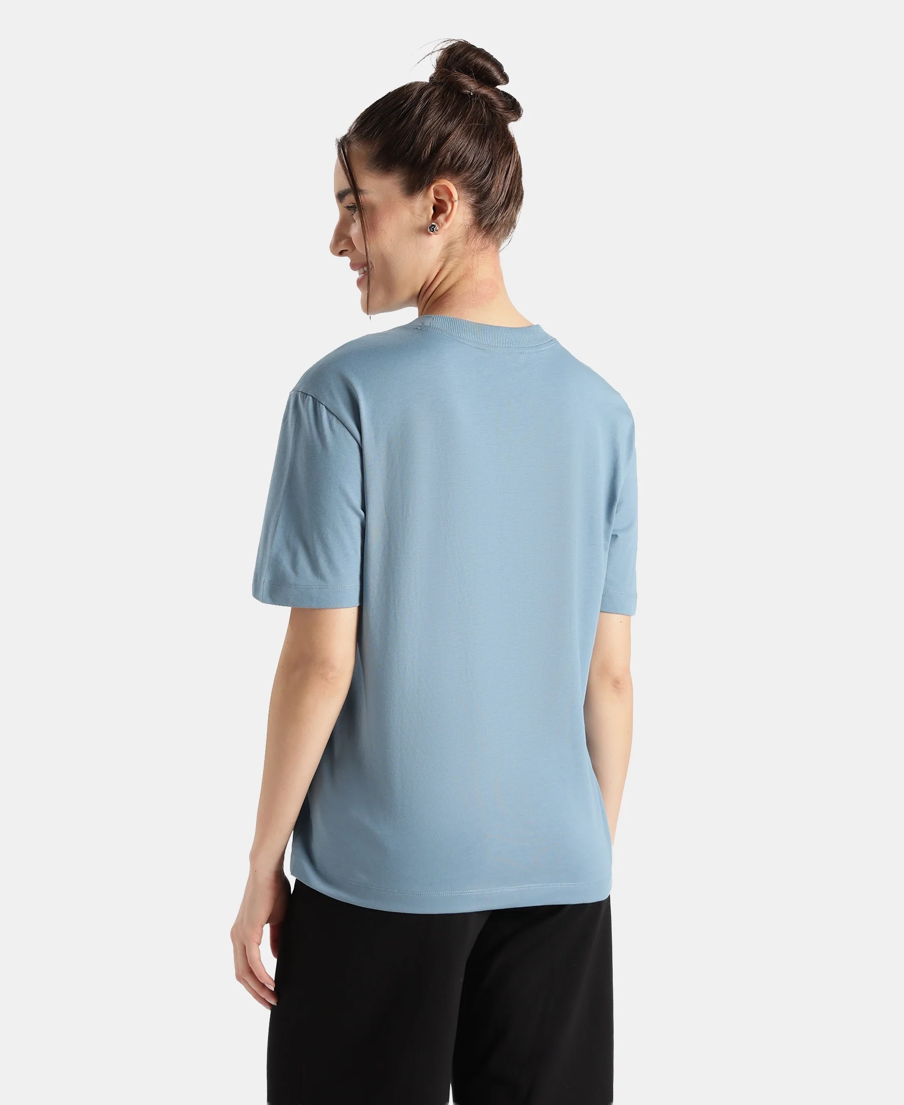 Super Combed Cotton Rich Oversized T-Shirt with Side Slits - Provincial Blue - Image 3