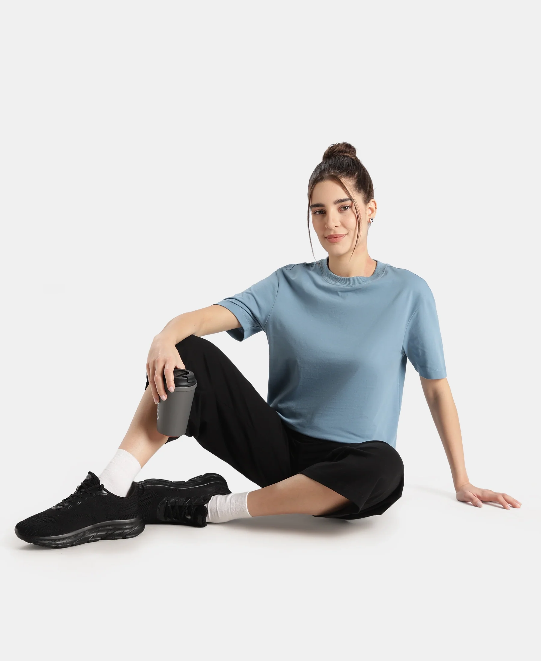 Super Combed Cotton Rich Oversized T-Shirt with Side Slits - Provincial Blue - Image 6