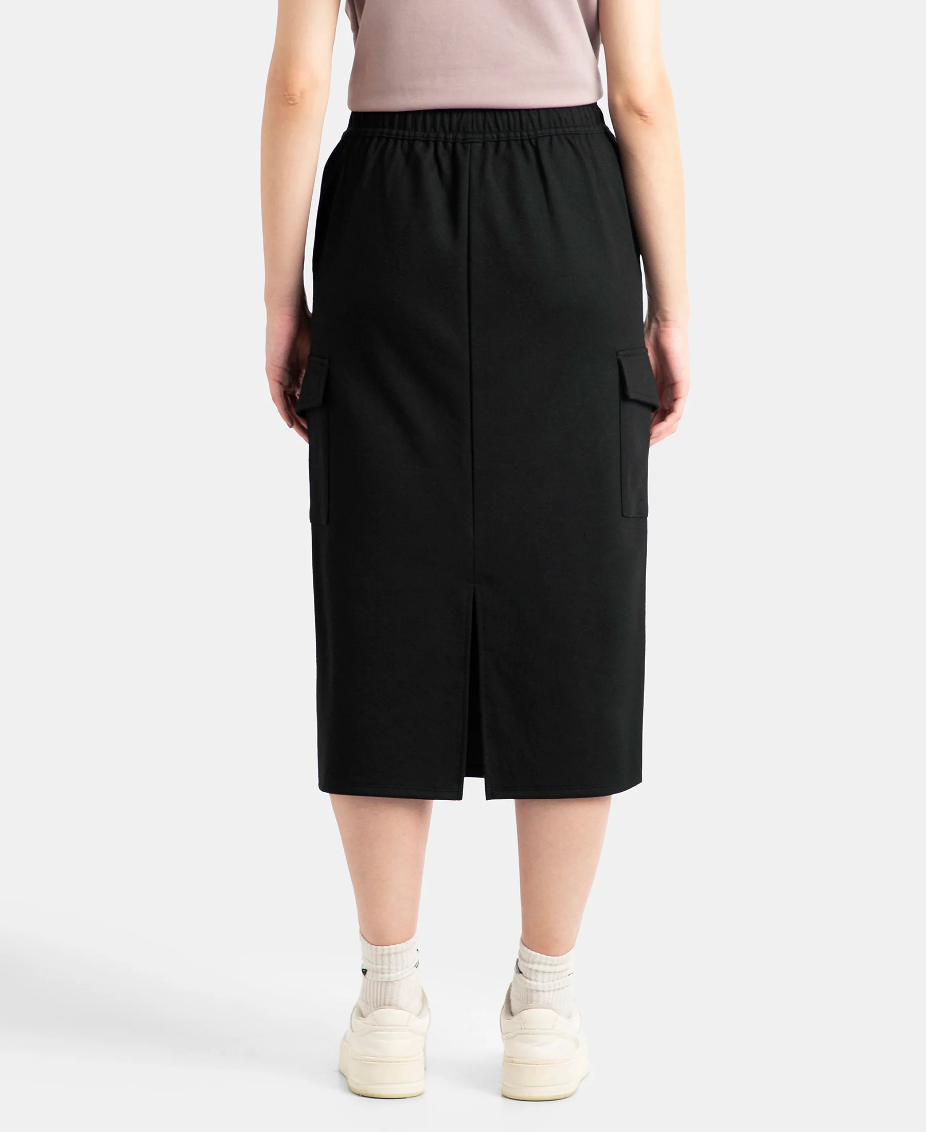 Super Combed Cotton Rich Pique Fabric Cargo Skirt with Inner Drawstrings - Black - Image 3