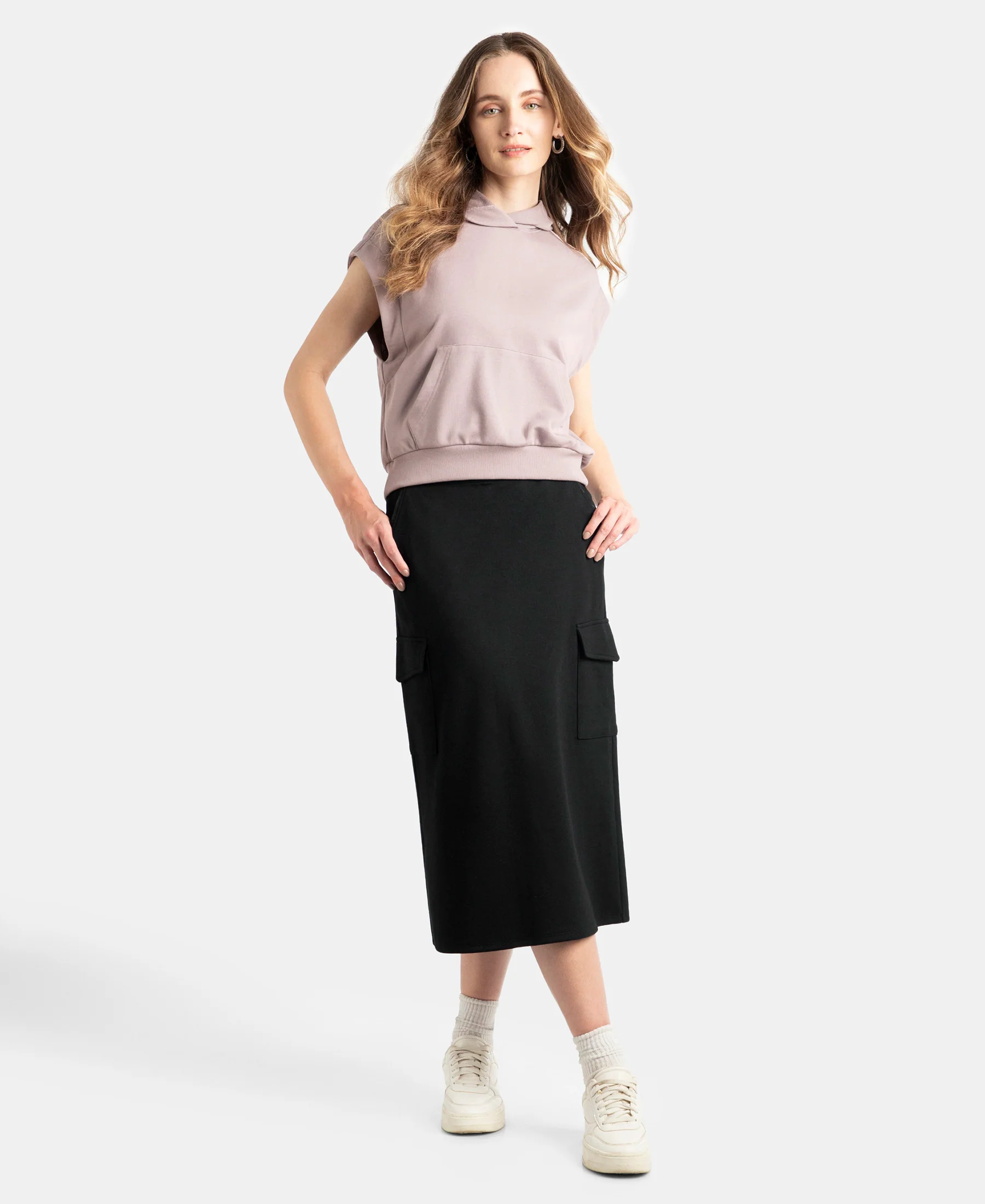 Super Combed Cotton Rich Pique Fabric Cargo Skirt with Inner Drawstrings - Black - Image 4