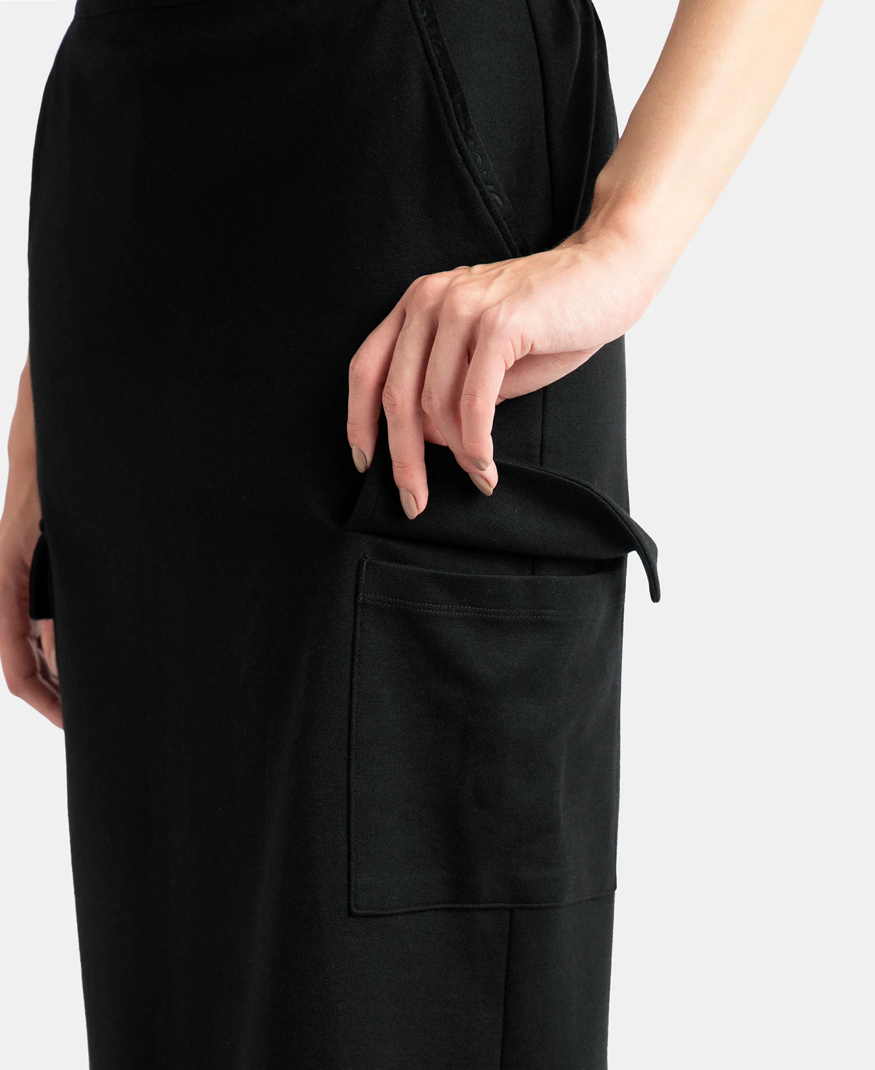 Super Combed Cotton Rich Pique Fabric Cargo Skirt with Inner Drawstrings - Black - Image 8