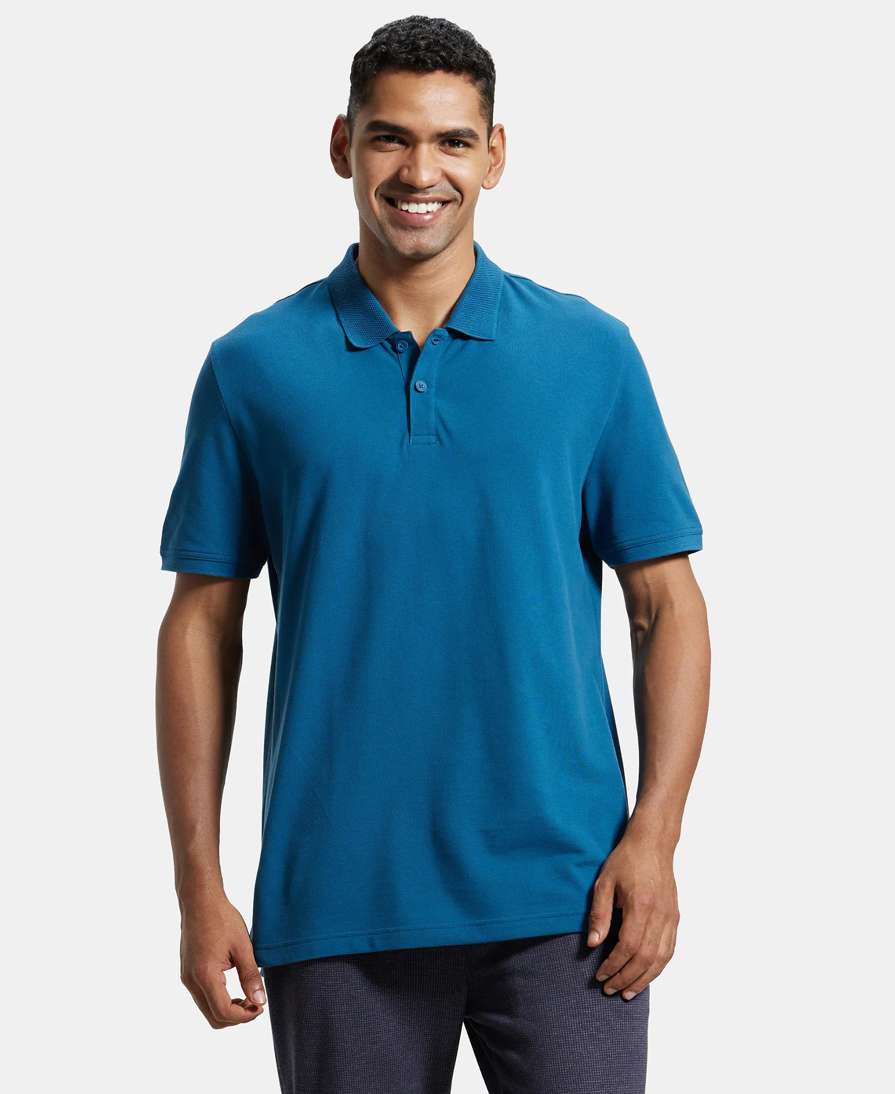 Super Combed Cotton Rich Pique Fabric Solid Half Sleeve Polo T-Shirt - Seaport Teal