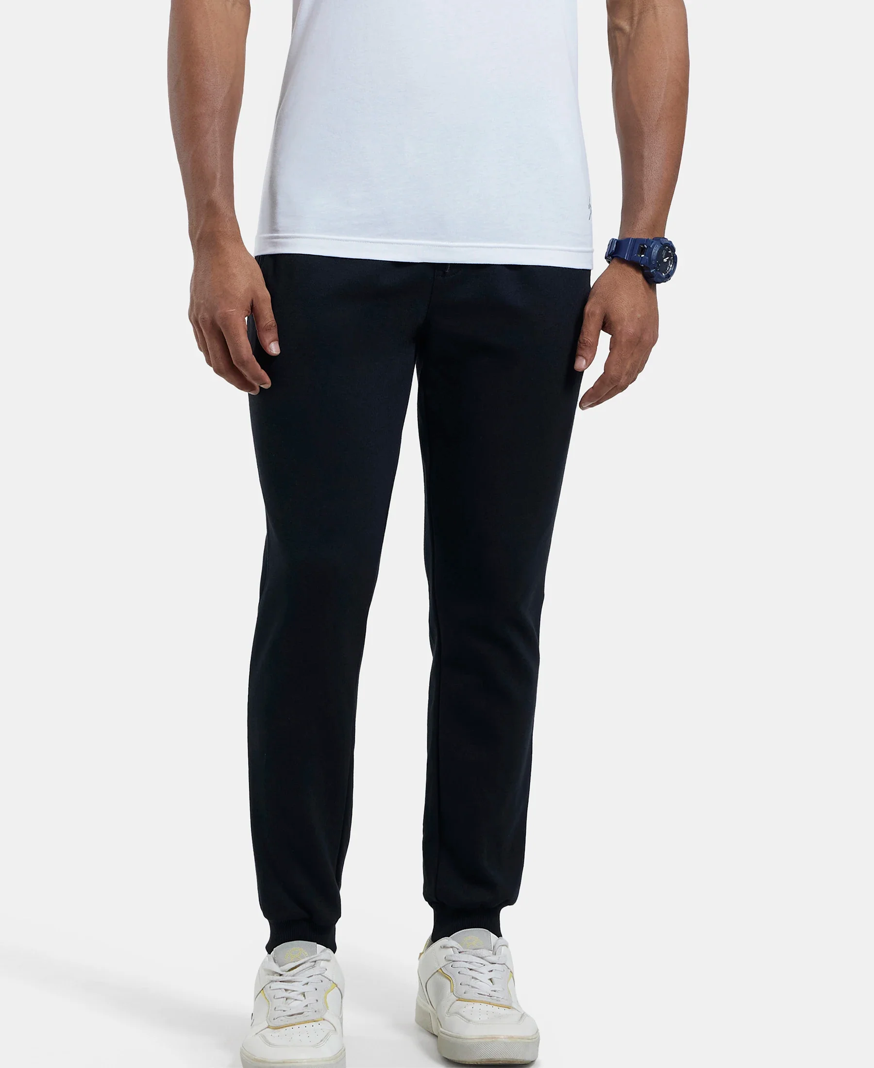 Super Combed Cotton Rich Pique Slim Fit Jogger with Zipper Pockets - Black - Image 5