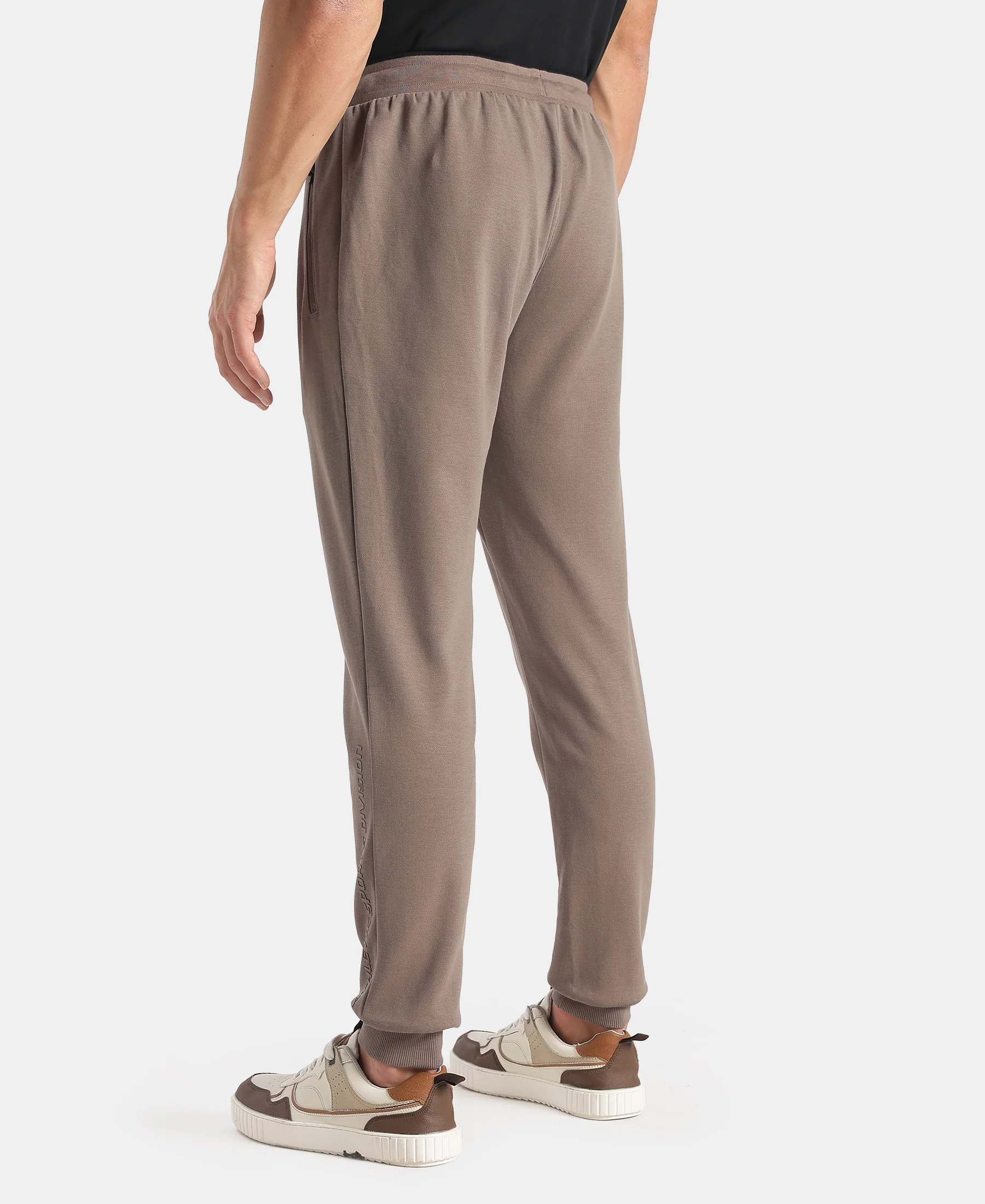 Super Combed Cotton Rich Pique Slim Fit Jogger with Zipper Pockets - Dark Khaki - Image 3