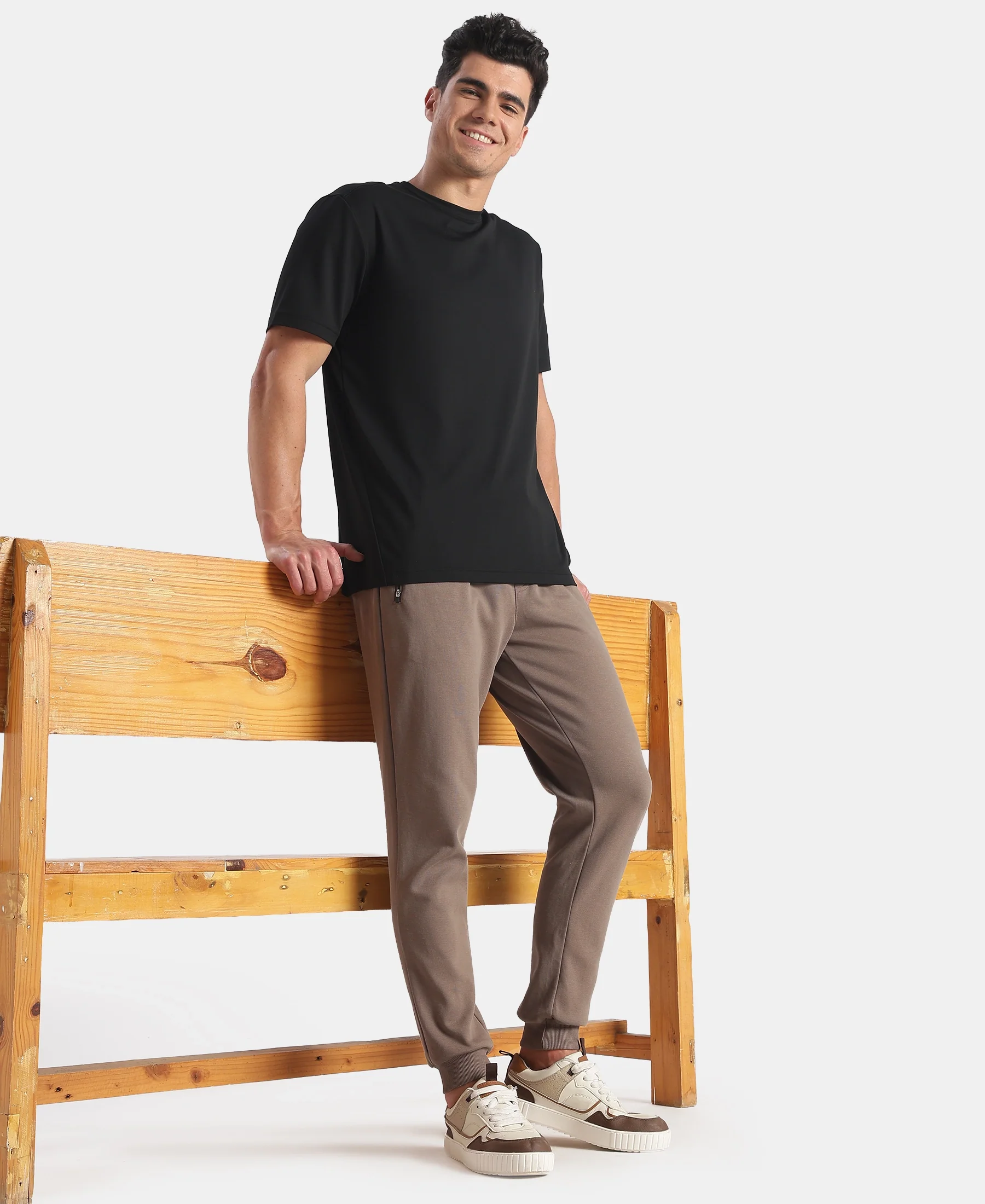 Super Combed Cotton Rich Pique Slim Fit Jogger with Zipper Pockets - Dark Khaki - Image 6