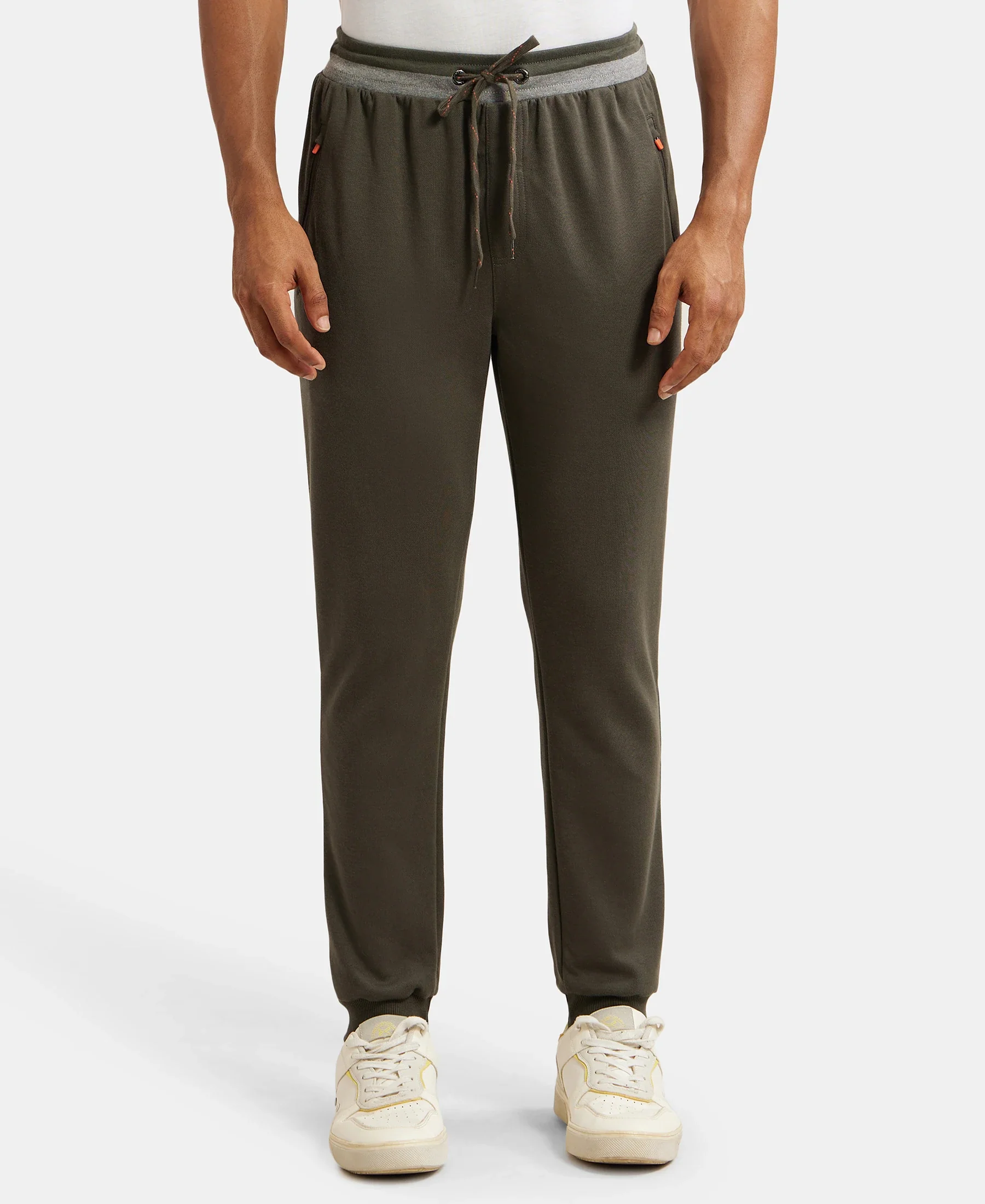 Super Combed Cotton Rich Pique Slim Fit Jogger with Zipper Pockets - Deep Olive