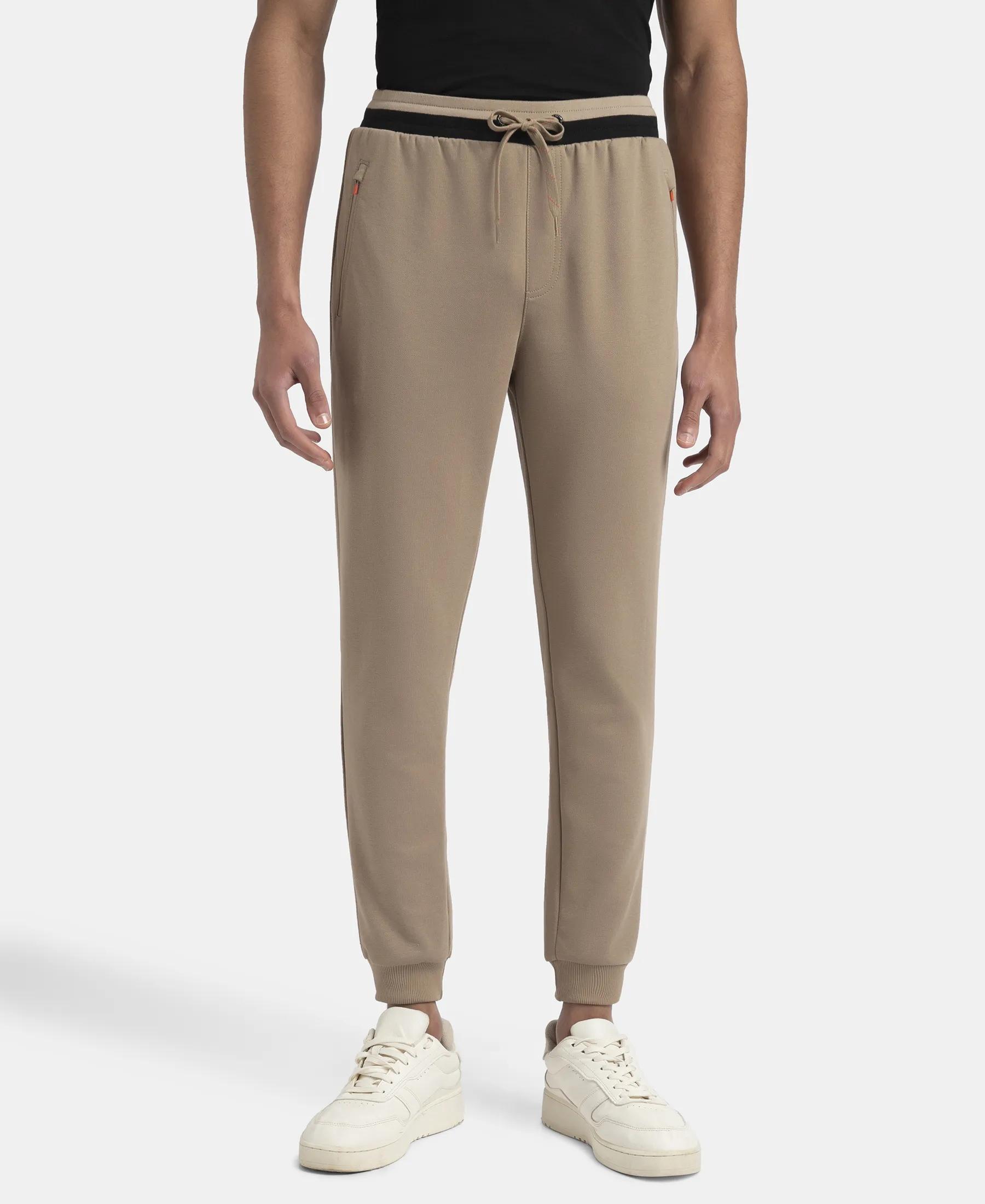 Super Combed Cotton Rich Pique Slim Fit Jogger with Zipper Pockets - Desert Taupe