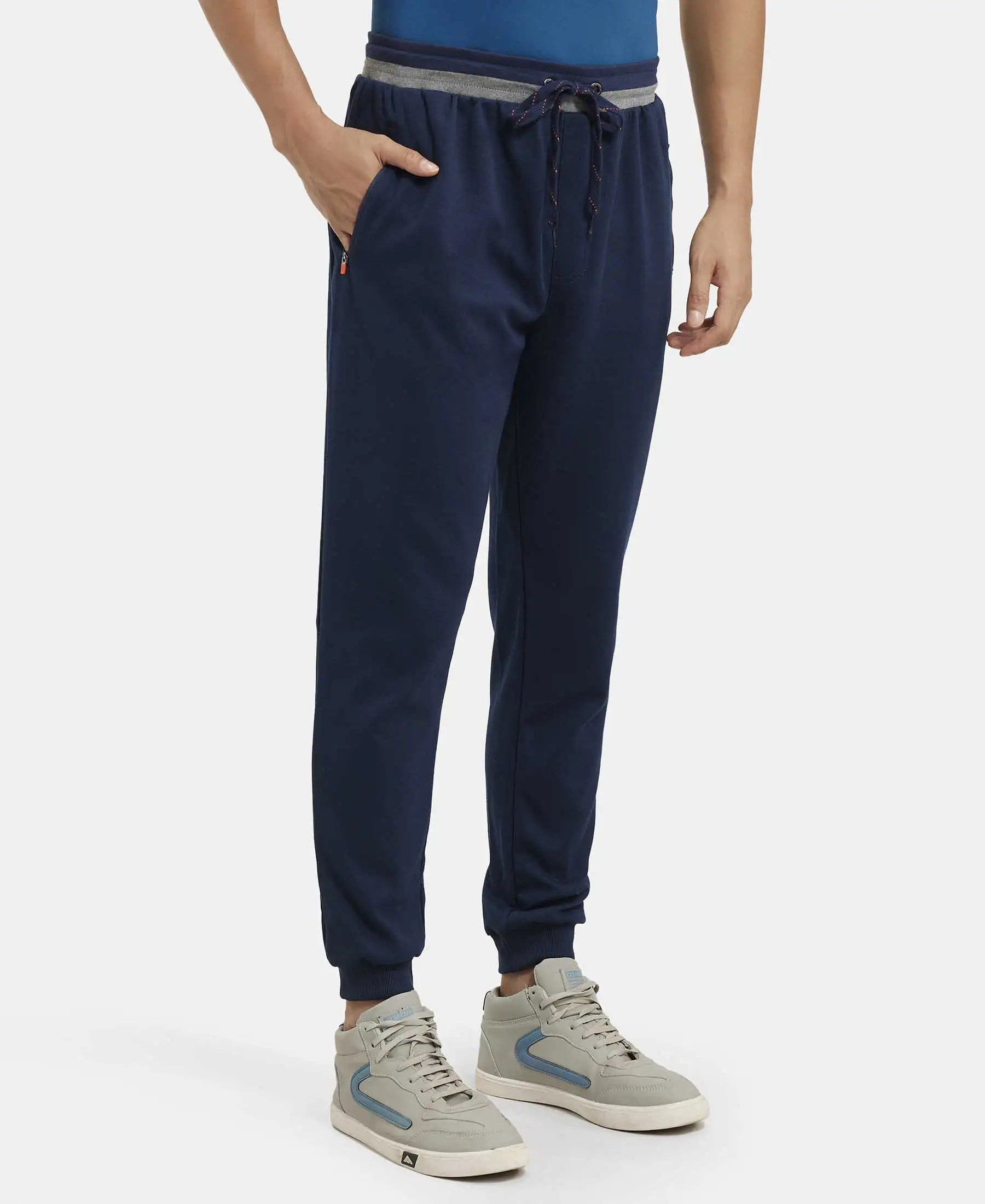 Super Combed Cotton Rich Pique Slim Fit Jogger with Zipper Pockets - Navy - Image 2