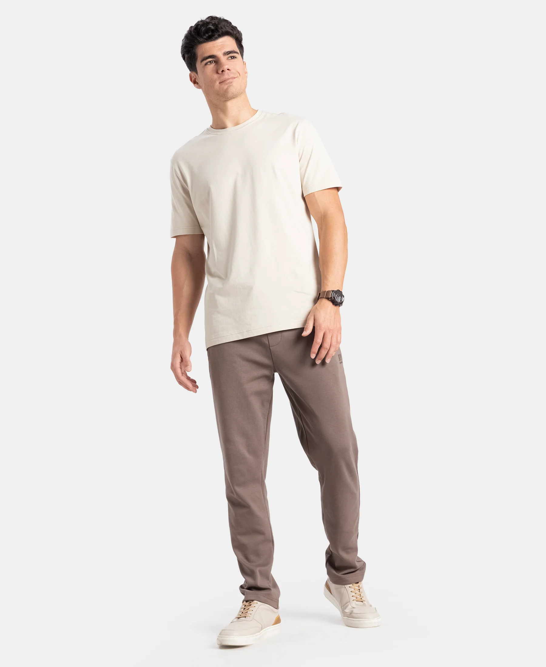 Super Combed Cotton Rich Pique Slim Fit Trackpant with Side Zipper Pockets - Dark Khaki - Image 4