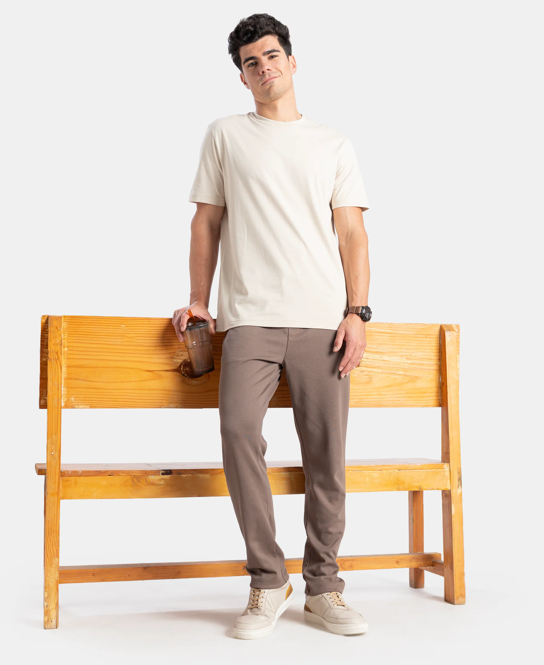 Super Combed Cotton Rich Pique Slim Fit Trackpant with Side Zipper Pockets - Dark Khaki - Image 6