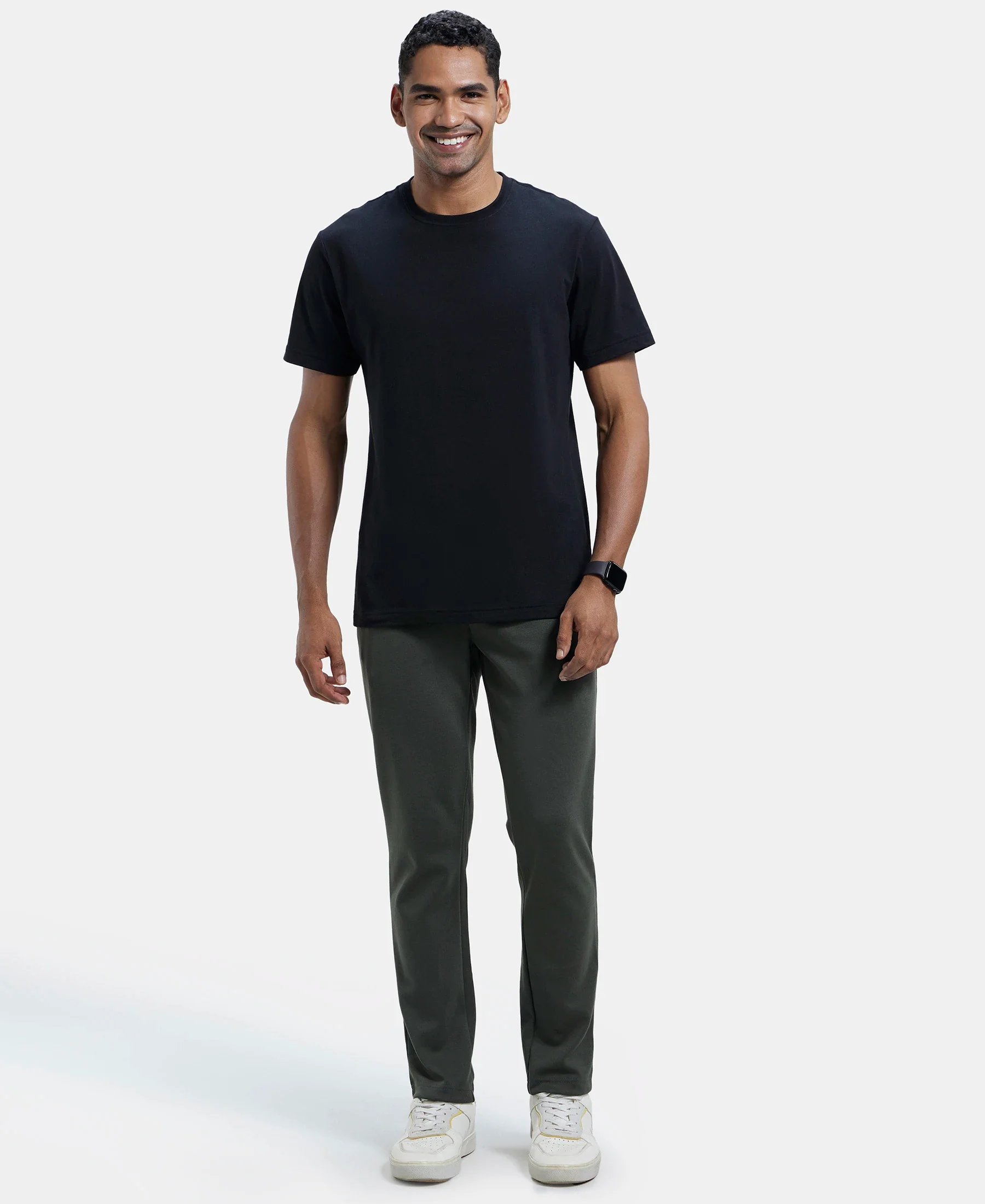 Super Combed Cotton Rich Pique Slim Fit Trackpant with Side Zipper Pockets - Deep Olive - Image 4