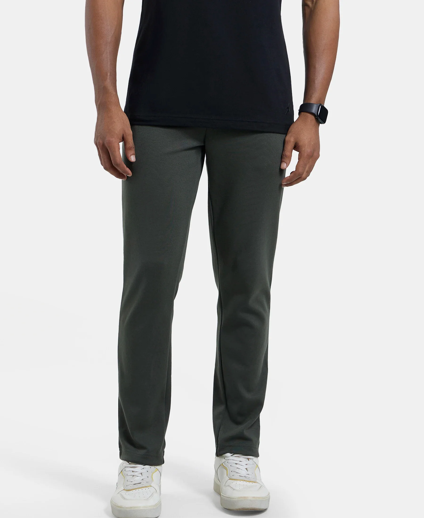 Super Combed Cotton Rich Pique Slim Fit Trackpant with Side Zipper Pockets - Deep Olive - Image 5