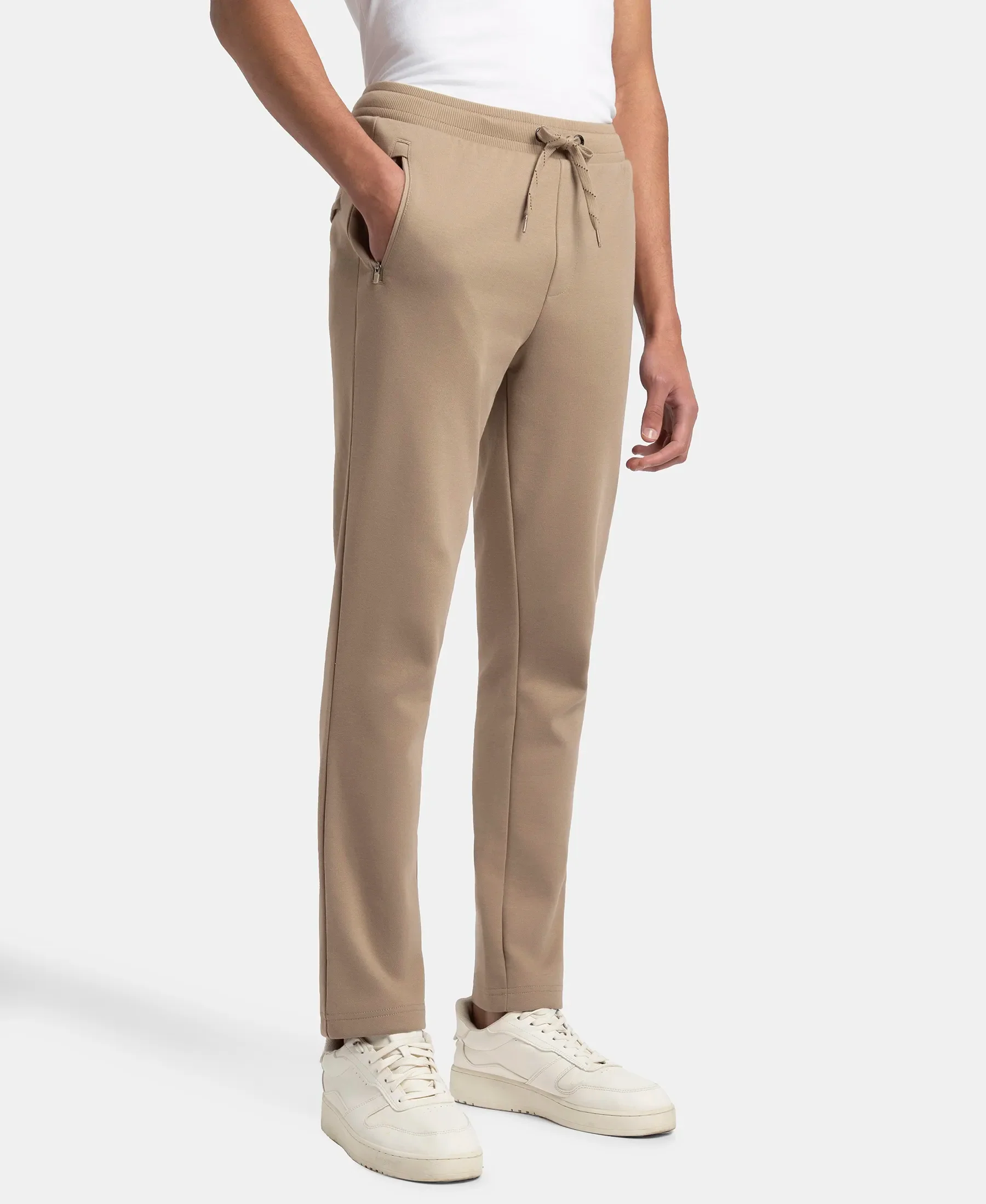 Super Combed Cotton Rich Pique Slim Fit Trackpant with Side Zipper Pockets - Desert Taupe - Image 2