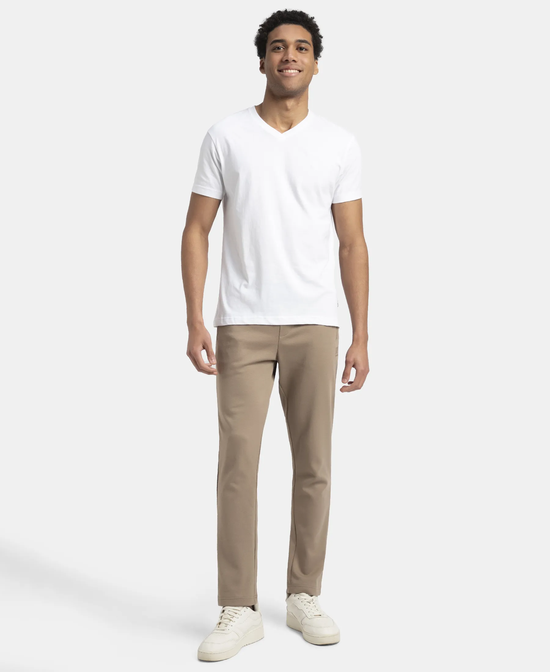 Super Combed Cotton Rich Pique Slim Fit Trackpant with Side Zipper Pockets - Desert Taupe - Image 4
