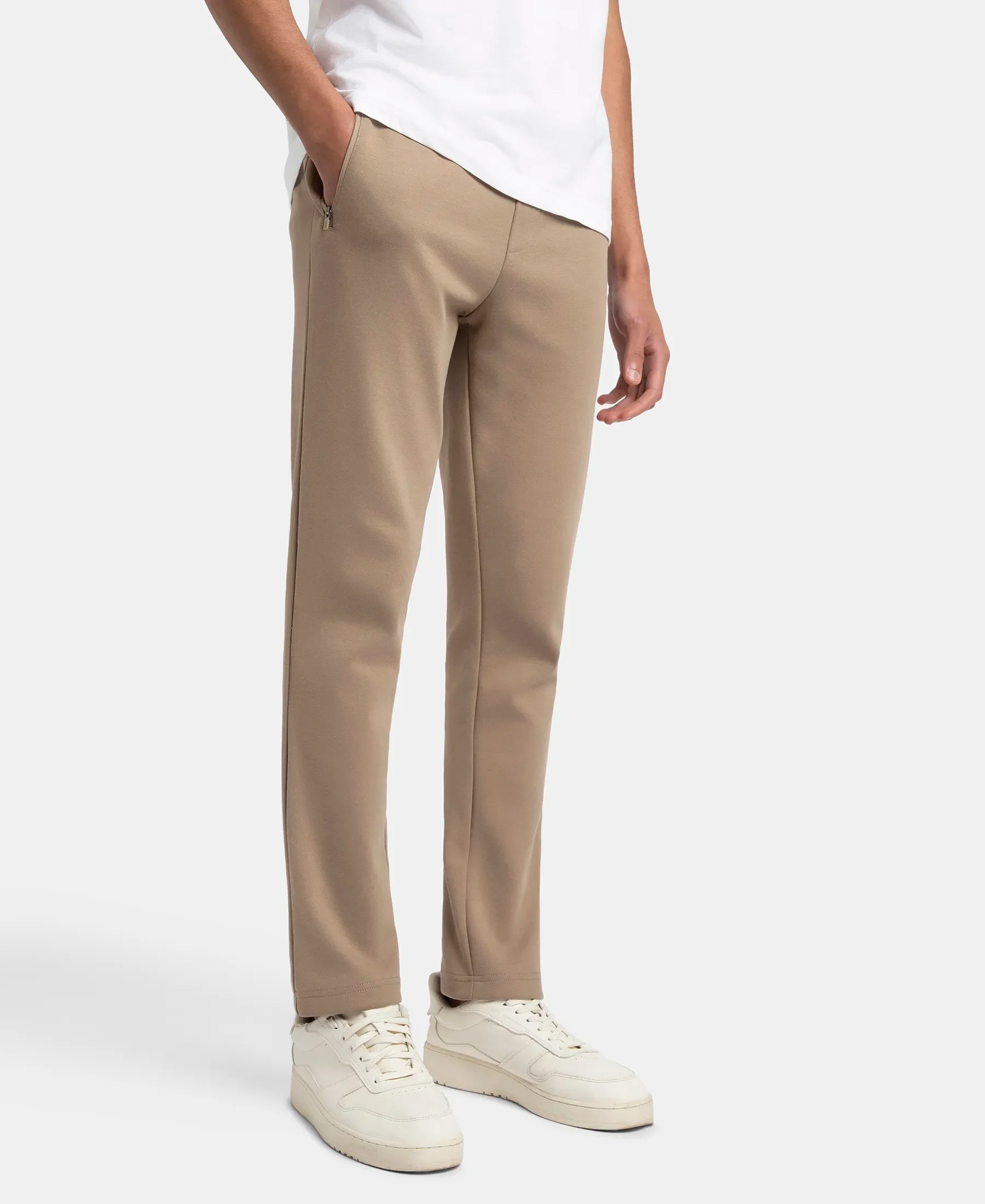 Super Combed Cotton Rich Pique Slim Fit Trackpant with Side Zipper Pockets - Desert Taupe - Image 5