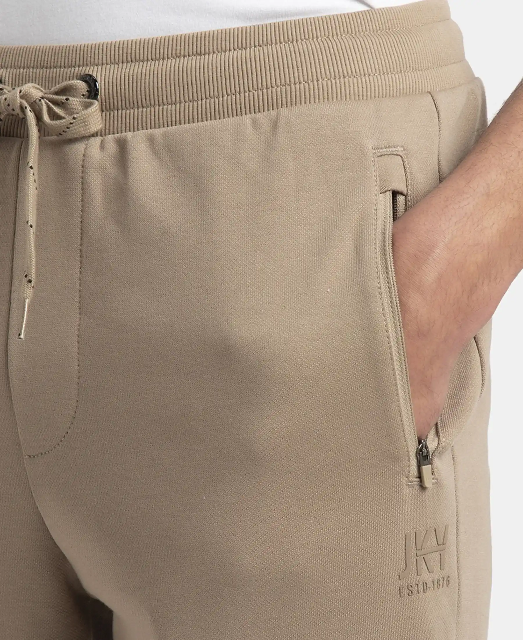 Super Combed Cotton Rich Pique Slim Fit Trackpant with Side Zipper Pockets - Desert Taupe - Image 7