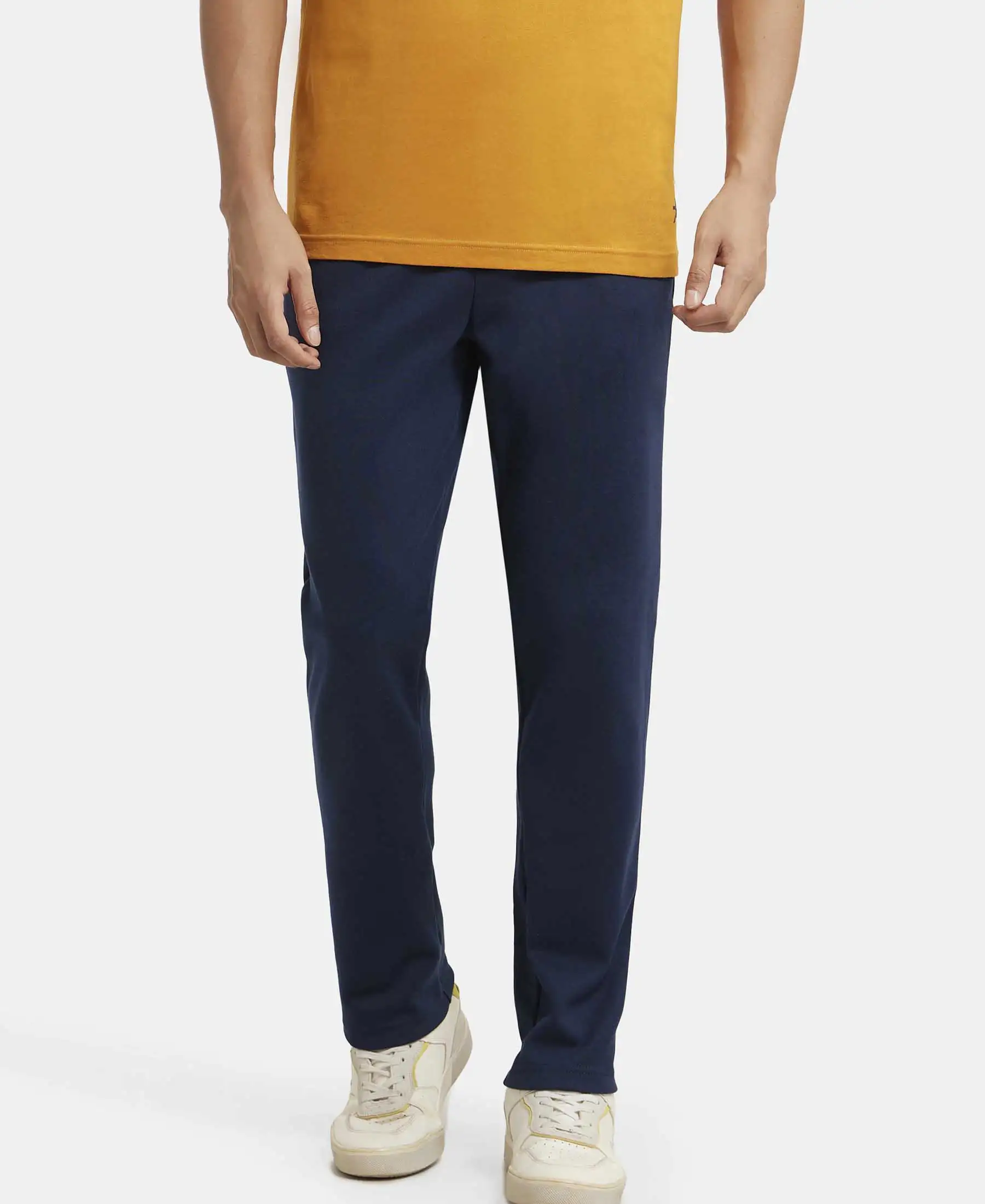 Super Combed Cotton Rich Pique Slim Fit Trackpant with Side Zipper Pockets - Navy - Image 5
