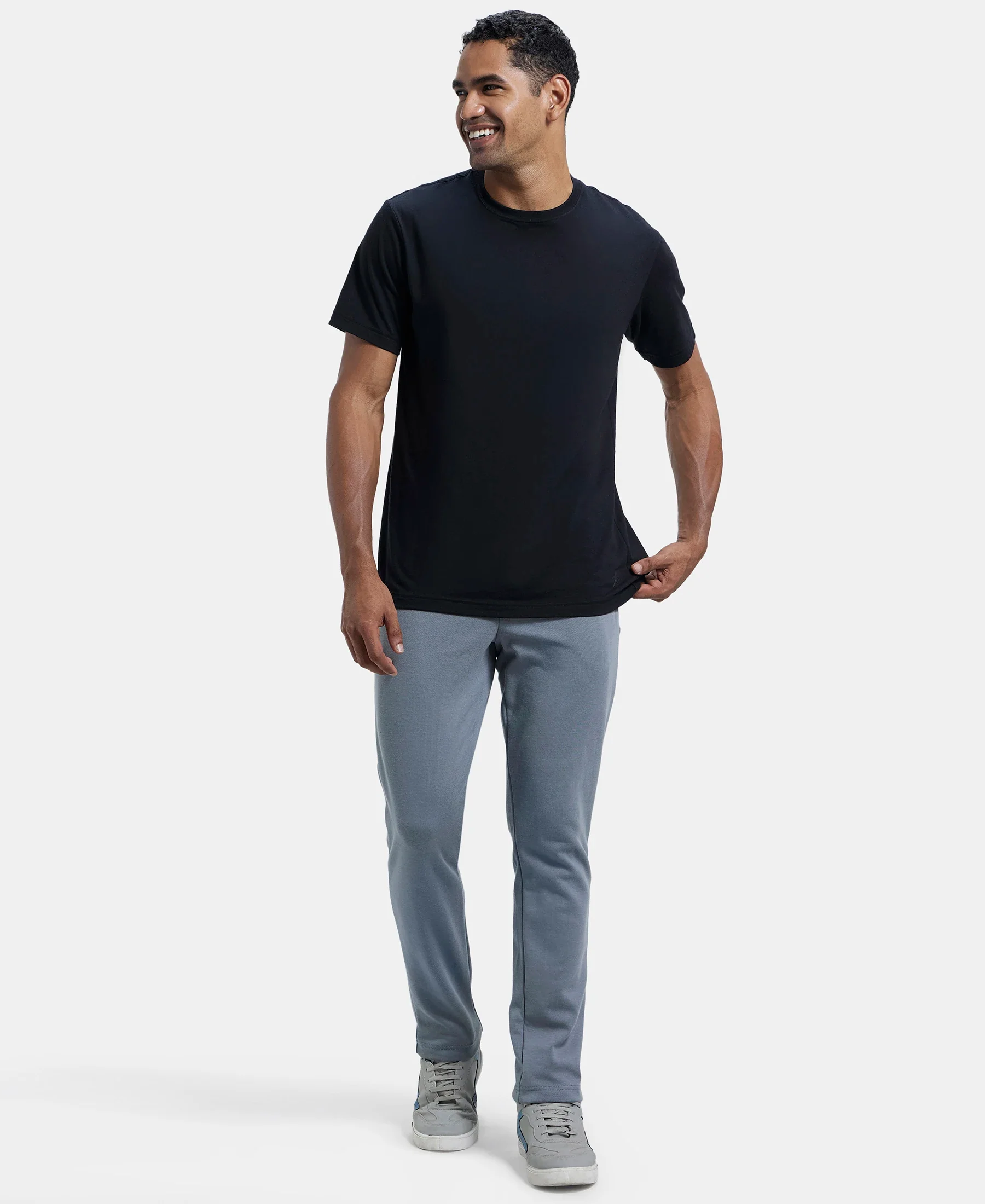 Super Combed Cotton Rich Pique Slim Fit Trackpant with Side Zipper Pockets - Performance Grey - Image 6