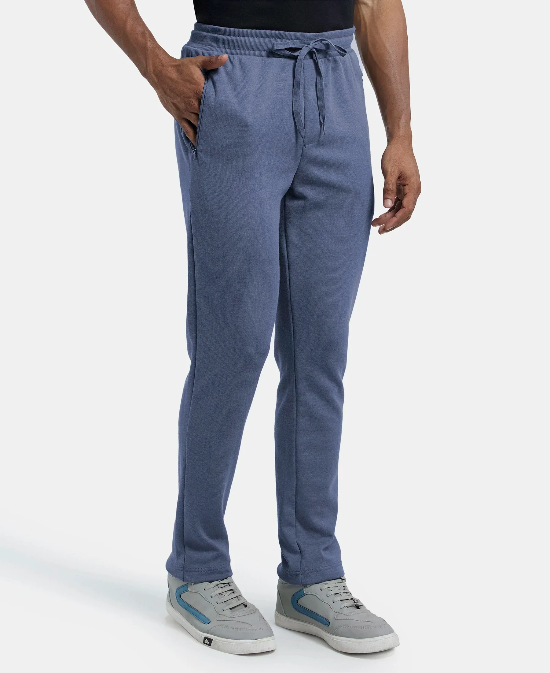 Super Combed Cotton Rich Pique Slim Fit Trackpant with Side Zipper Pockets - Vintage Indigo - Image 2