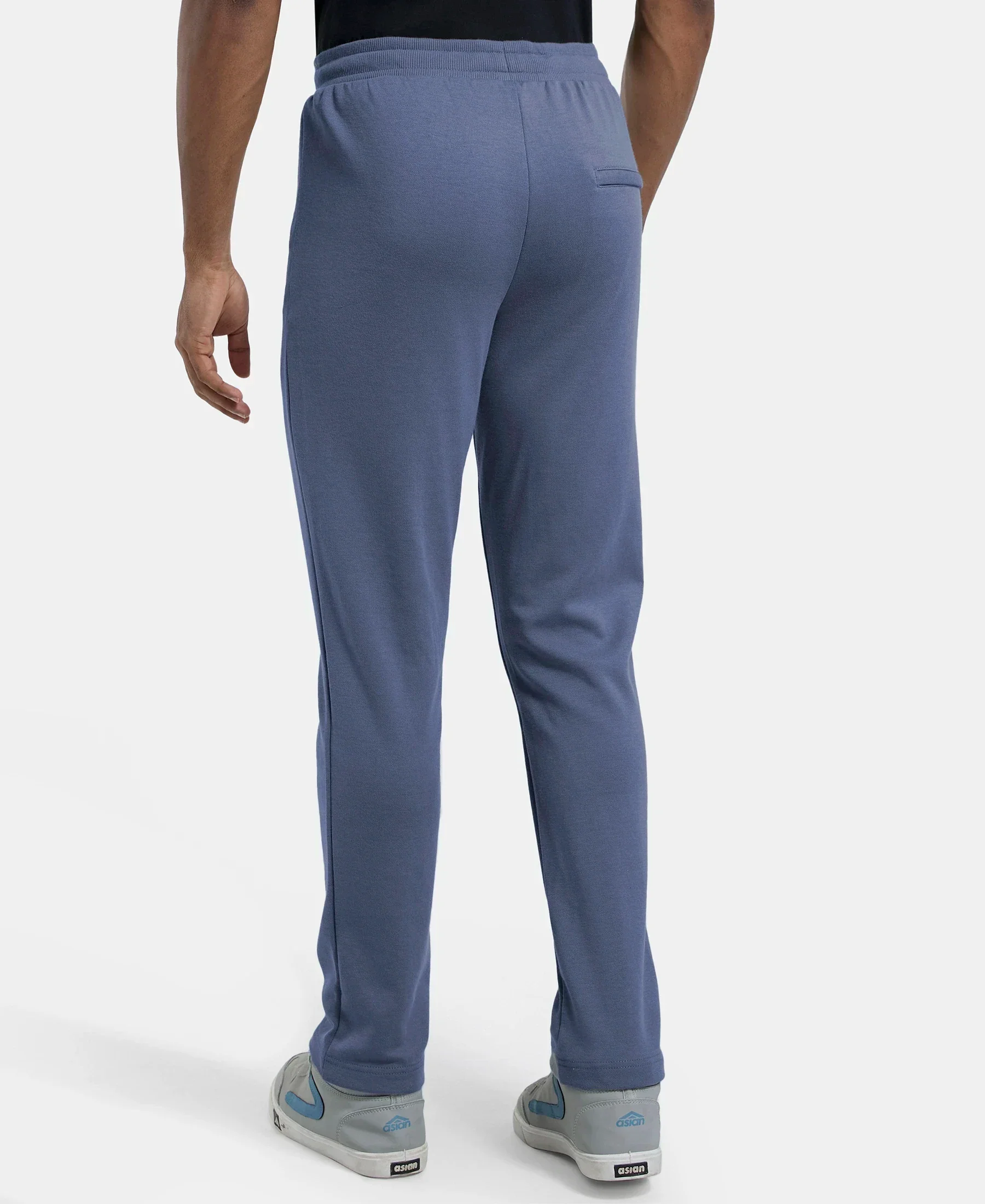 Super Combed Cotton Rich Pique Slim Fit Trackpant with Side Zipper Pockets - Vintage Indigo - Image 3